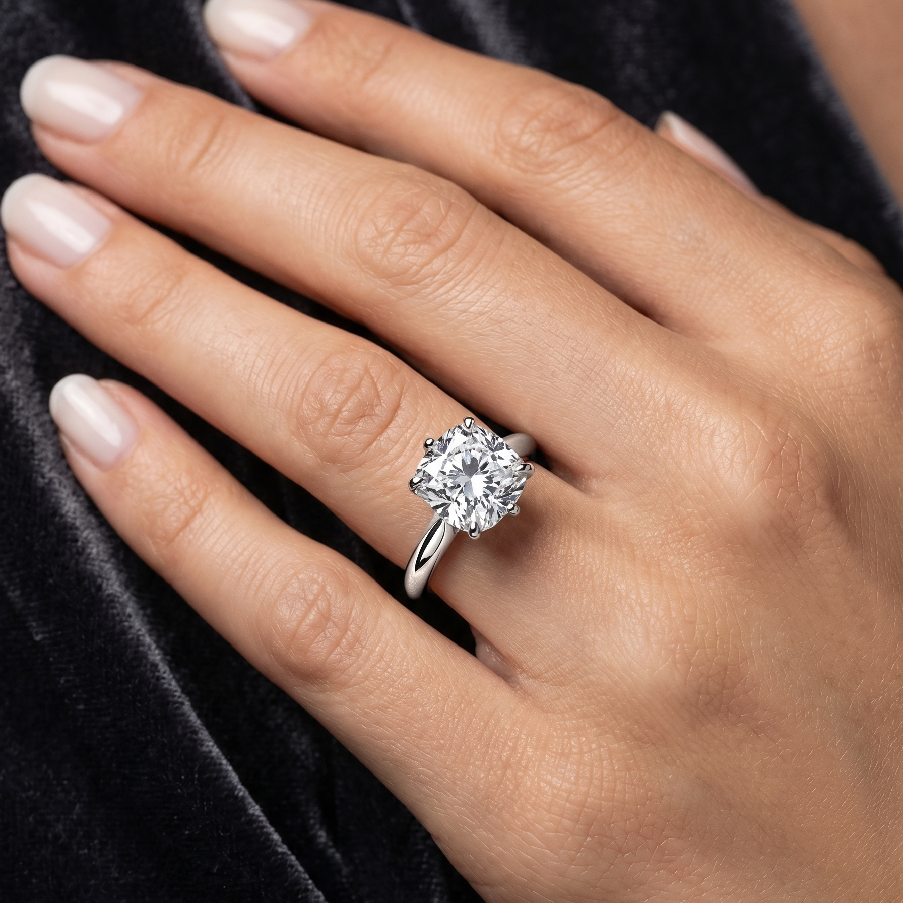 The Moon Ocean Solitaire Diamond Engagement Ring in 18ct White Gold with Cushion Centre Stone Alternate shot 5