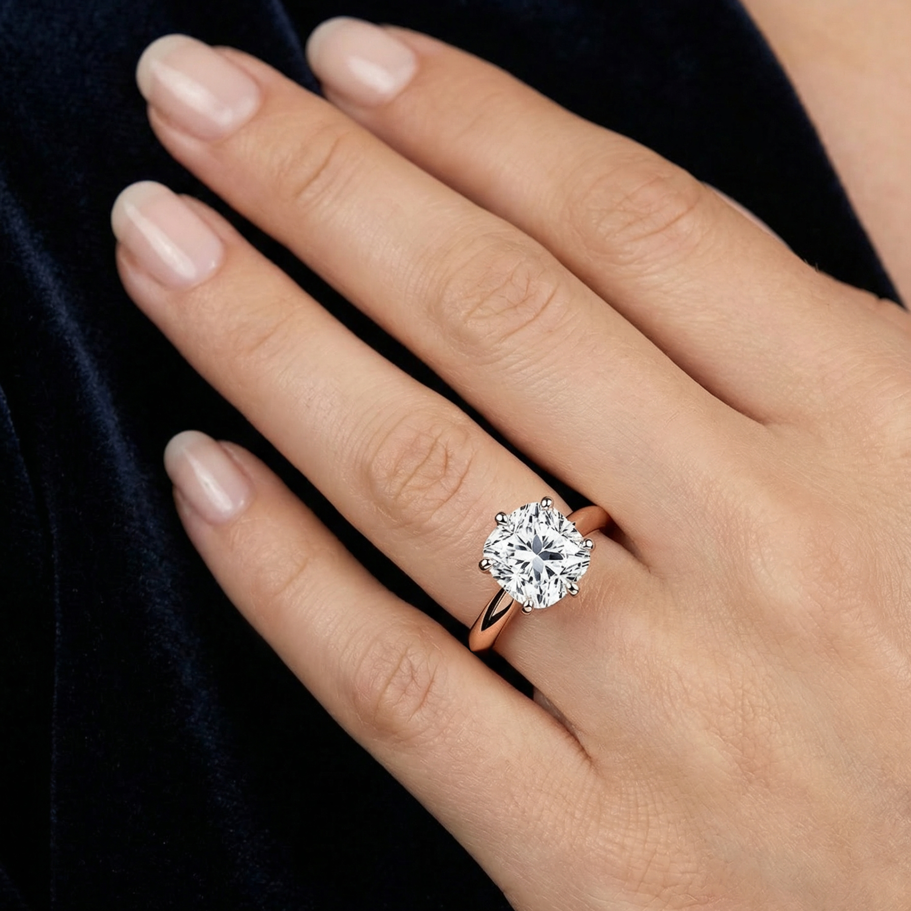 The Moon Ocean Solitaire Diamond Engagement Ring in 18ct Rose Gold with Cushion Centre Stone Alternate shot 5