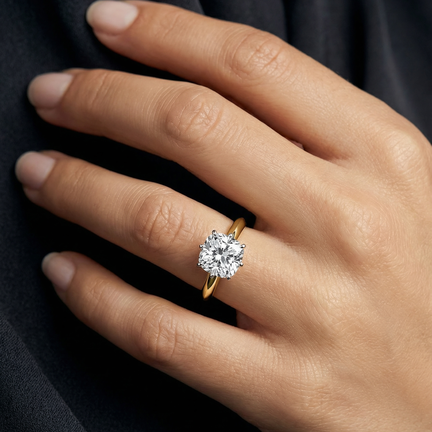 The Moon Ocean Solitaire Diamond Engagement Ring in 18ct Yellow Gold with Cushion Centre Stone Alternate shot 5