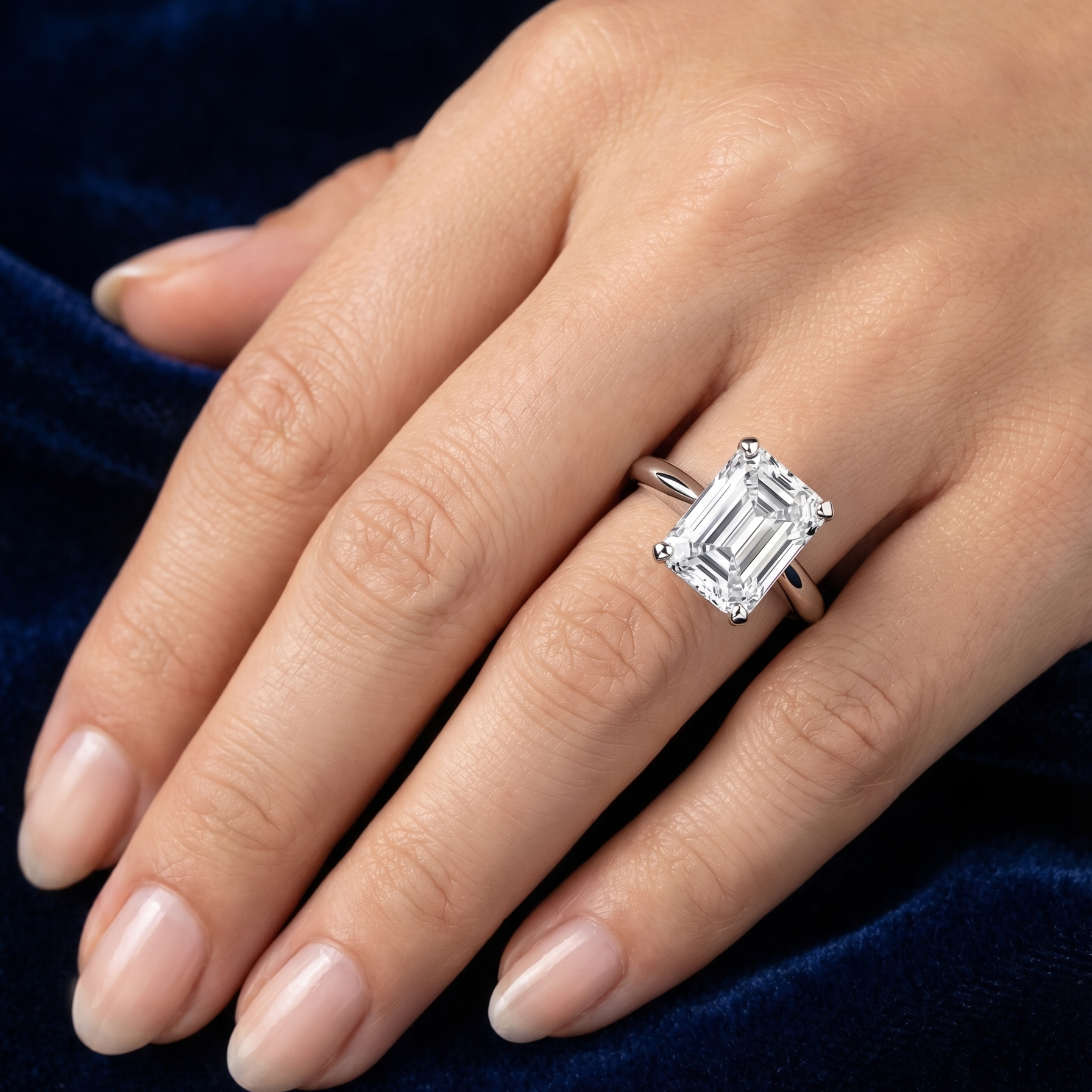 The Moon Ocean Solitaire Diamond Engagement Ring in 18ct White Gold with Emerald Centre Stone Alternate shot 5