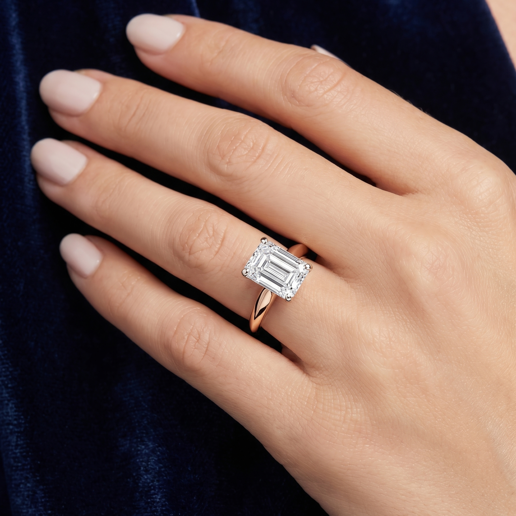 The Moon Ocean Solitaire Diamond Engagement Ring in 18ct Rose Gold with Emerald Centre Stone Alternate shot 5