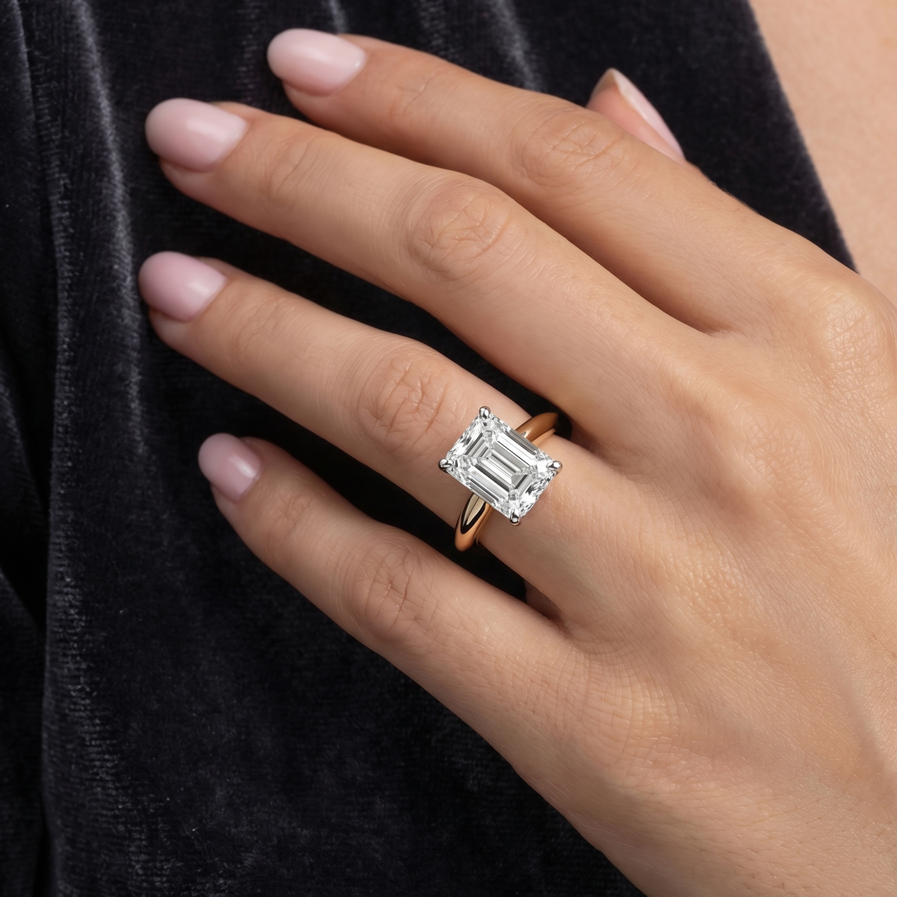 The Moon Ocean Solitaire Diamond Engagement Ring in 18ct Yellow Gold with Emerald Centre Stone Alternate shot 5
