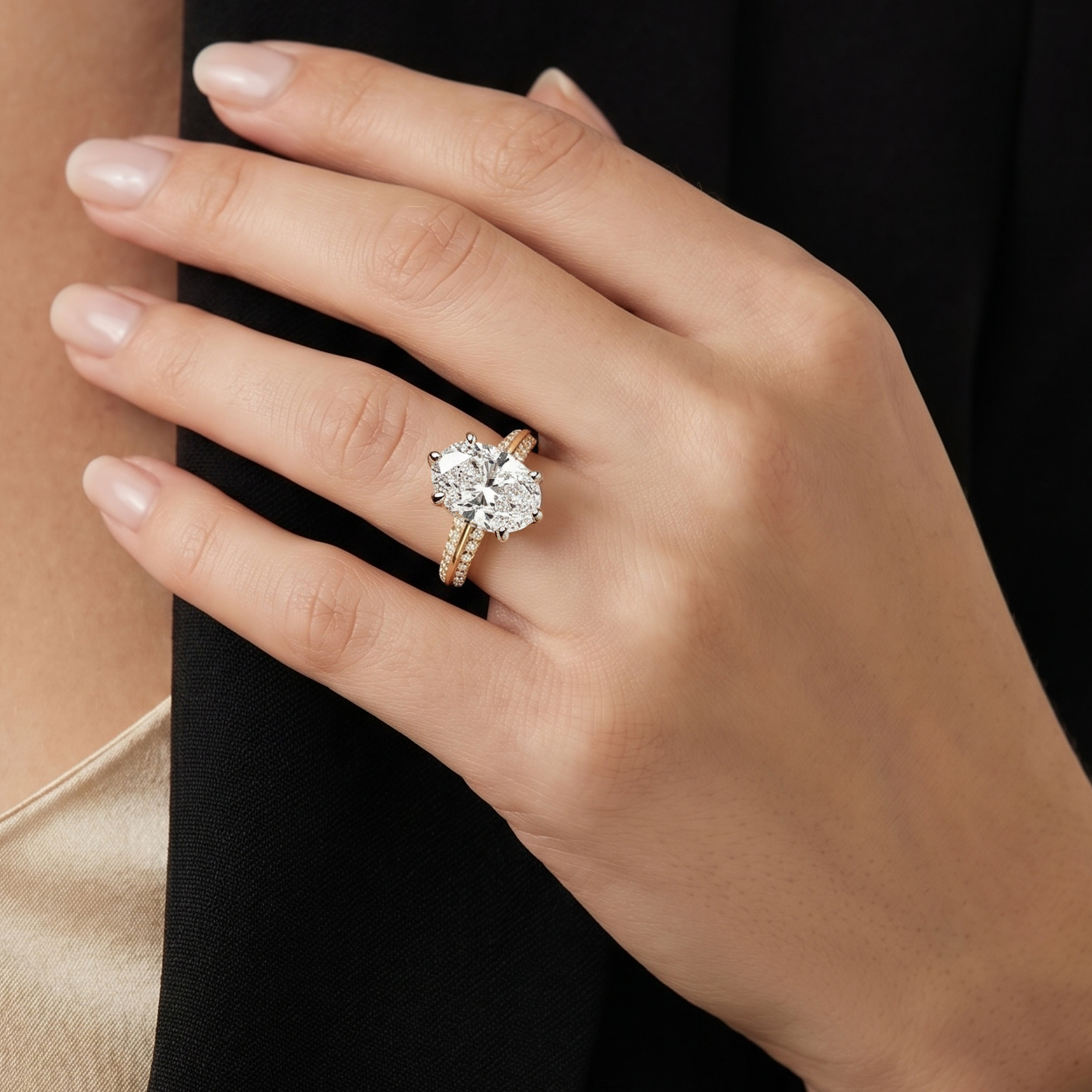 The Moon Ocean Side Stones Diamond Engagement Ring in 18ct Yellow Gold with Oval Centre Stone Alternate shot 5