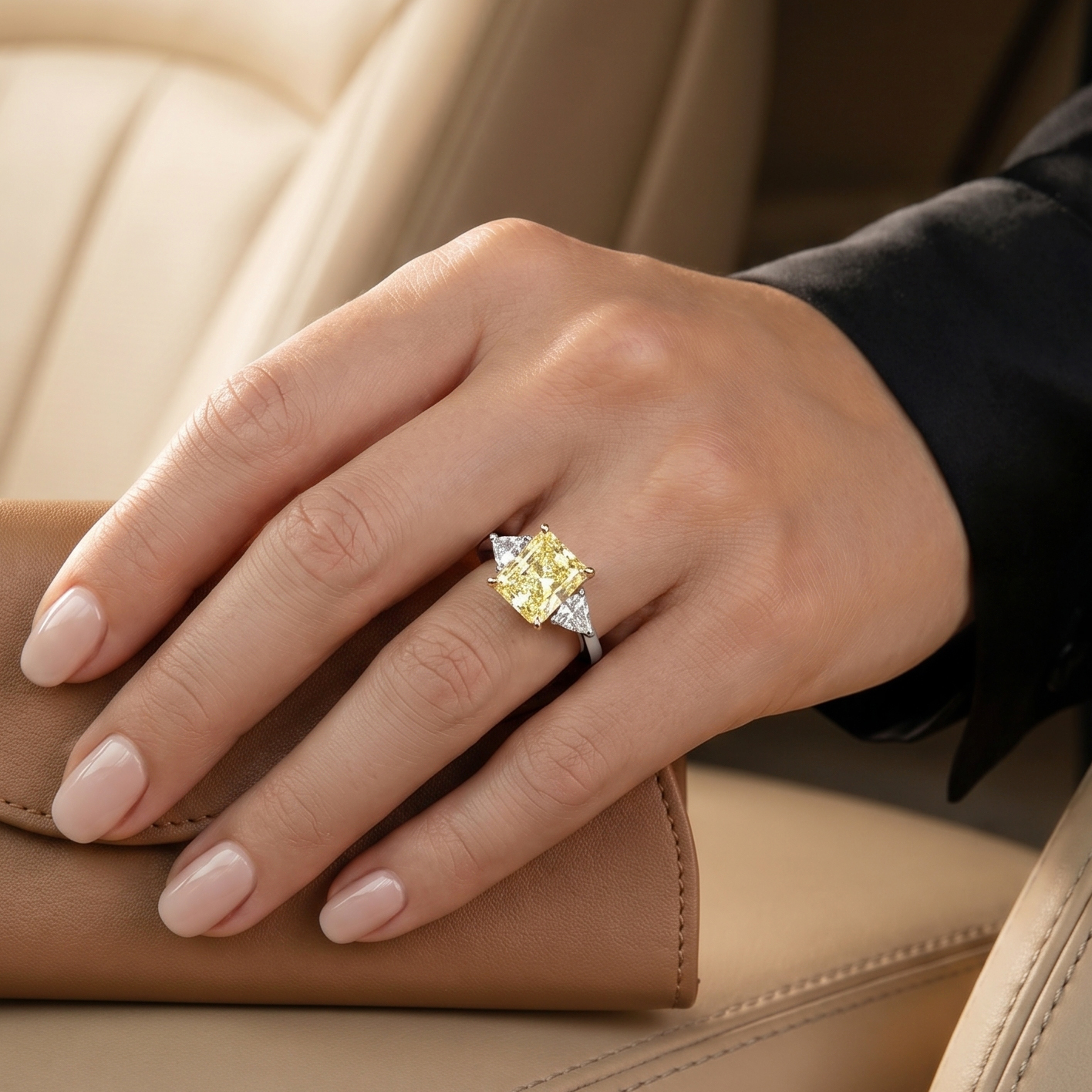 The Moon Ocean Three Stones Diamond Engagement Ring in 18ct White Gold with Radiant Centre Stone Alternate shot 4