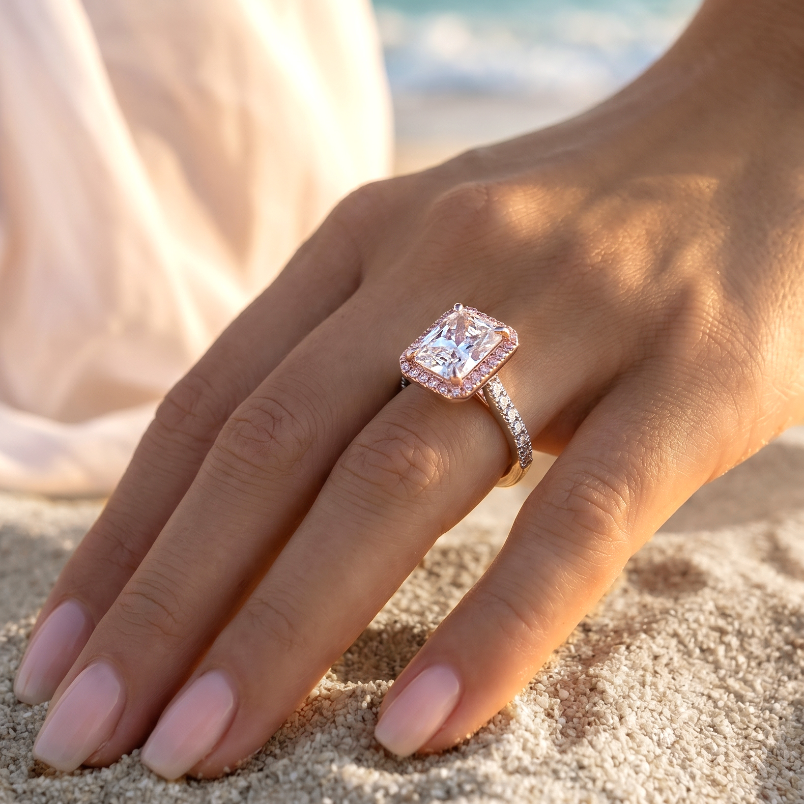 Celestial Halo Diamond Engagement Ring in 18ct White Gold with Radiant Centre Stone Alternate shot 4