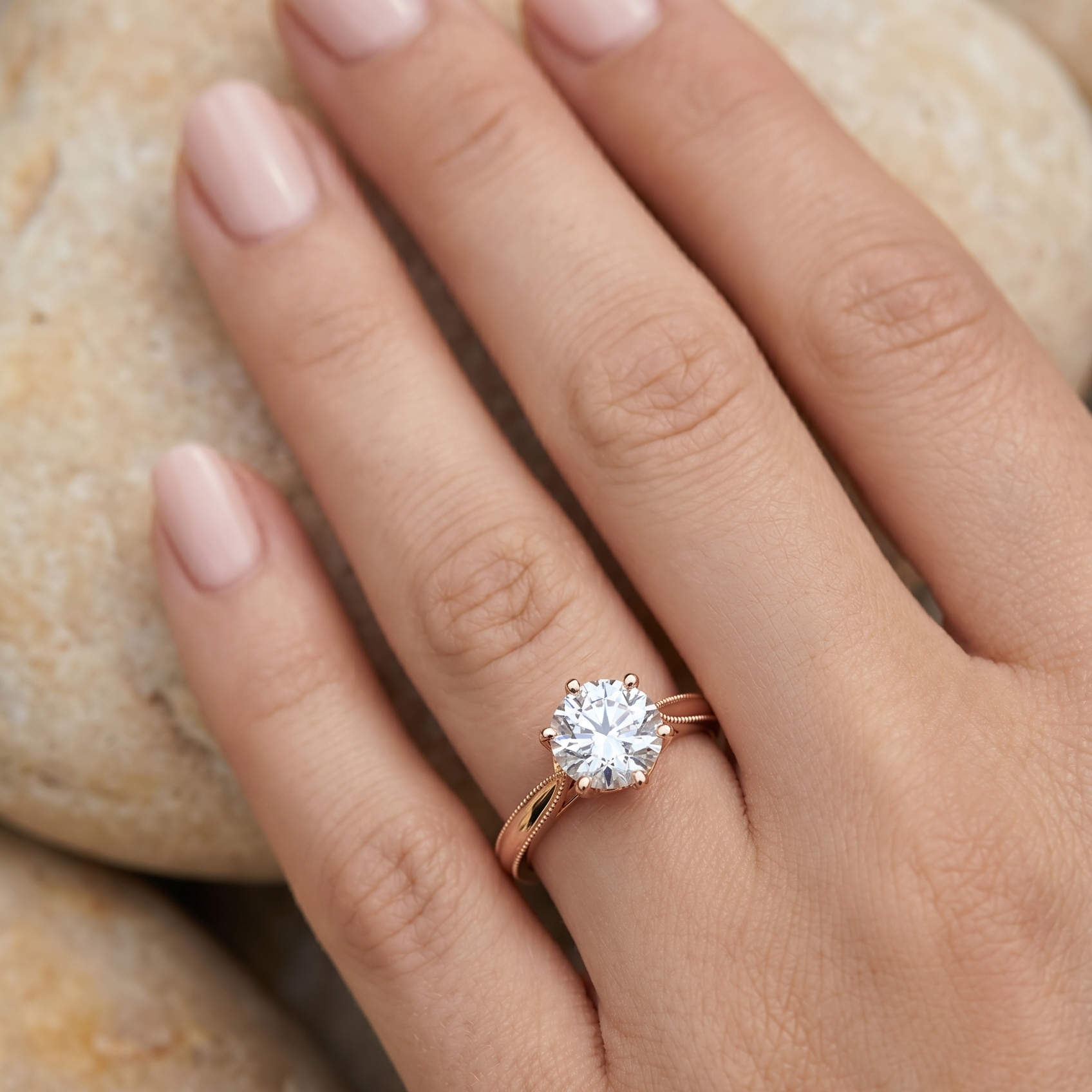 The Moon Ocean Solitaire Diamond Engagement Ring in 18ct Rose Gold with Round Centre Stone Alternate shot 4