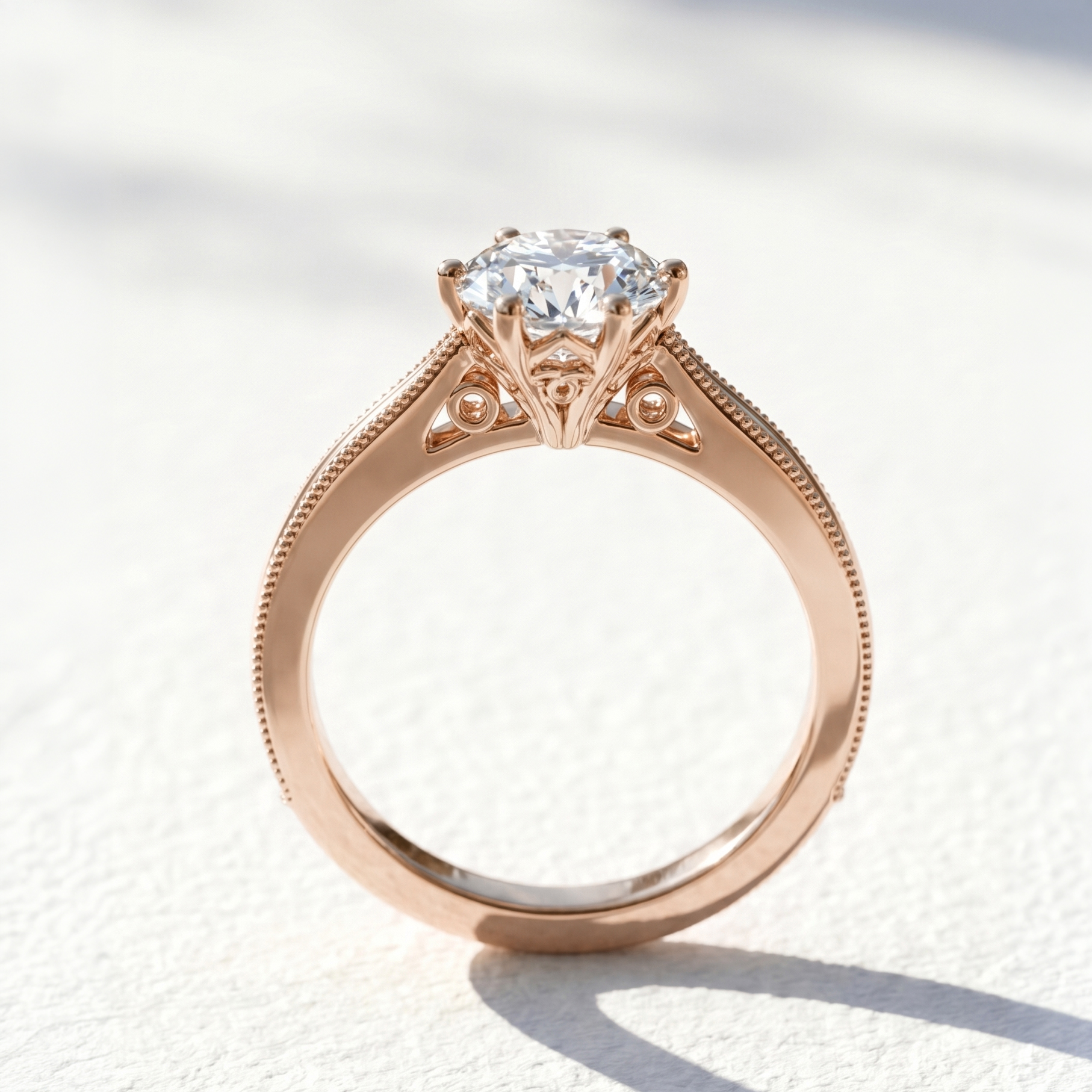 The Moon Ocean Solitaire Diamond Engagement Ring in 18ct Rose Gold with Round Centre Stone Alternate shot 5