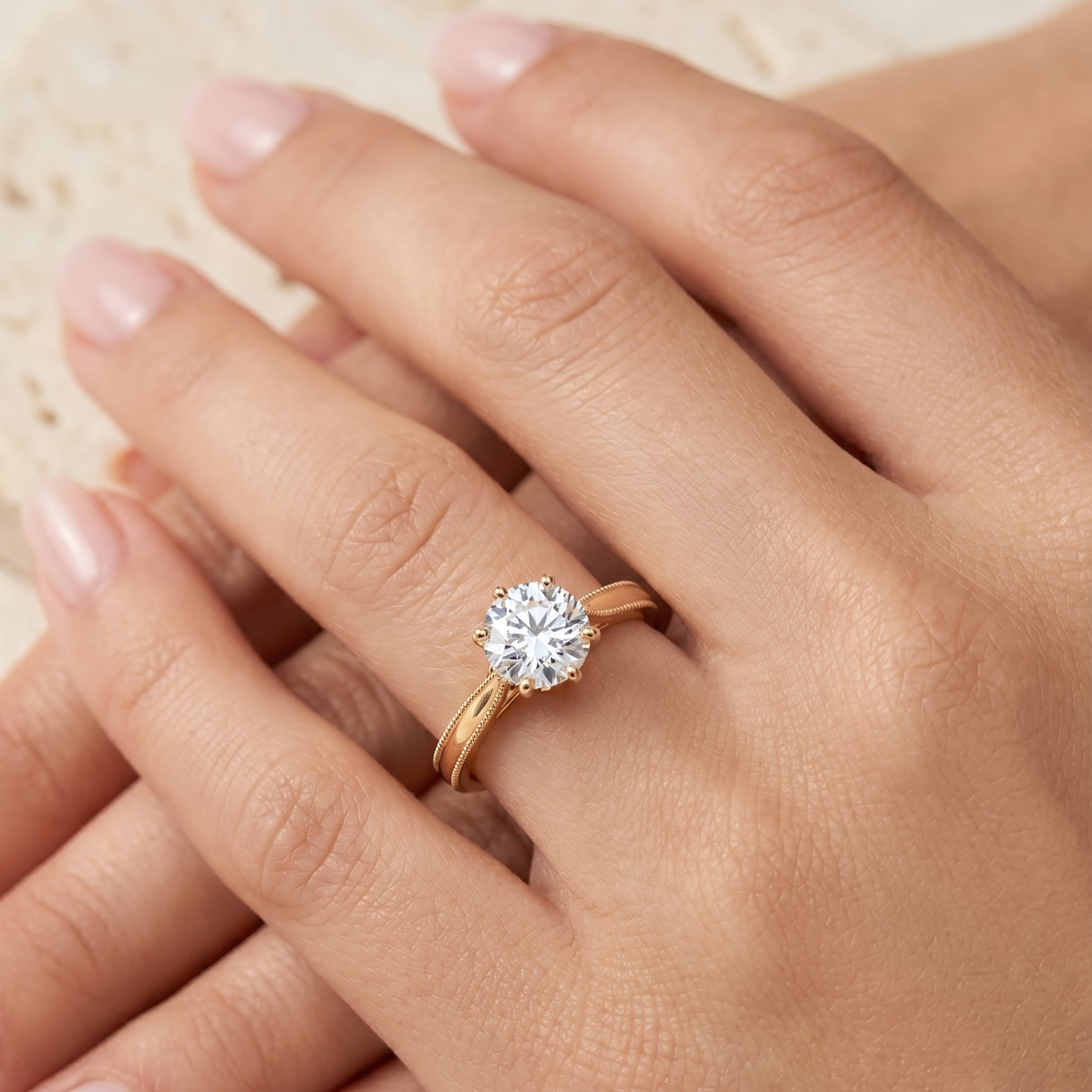 The Moon Ocean Solitaire Diamond Engagement Ring in 18ct Yellow Gold with Round Centre Stone Alternate shot 4
