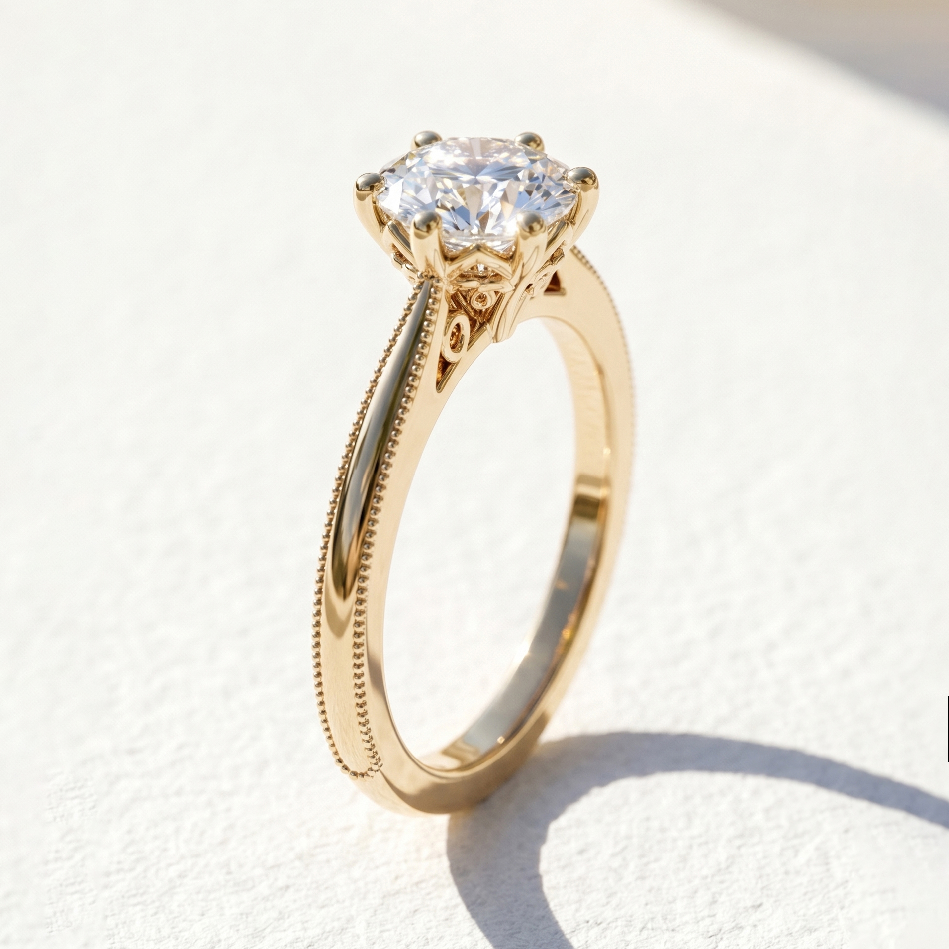 The Moon Ocean Solitaire Diamond Engagement Ring in 18ct Yellow Gold with Round Centre Stone Alternate shot 5