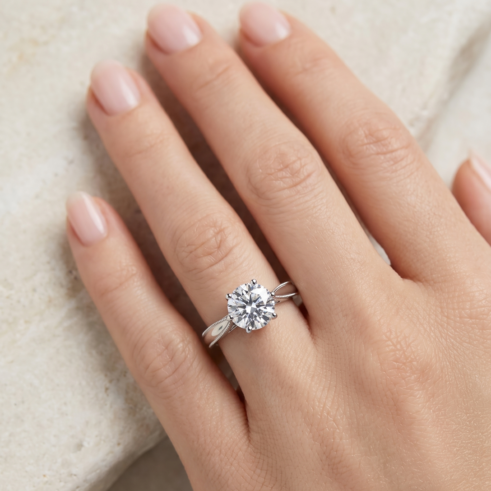 The Moon Ocean Solitaire Diamond Engagement Ring in 18ct White Gold with Round Centre Stone Alternate shot 4