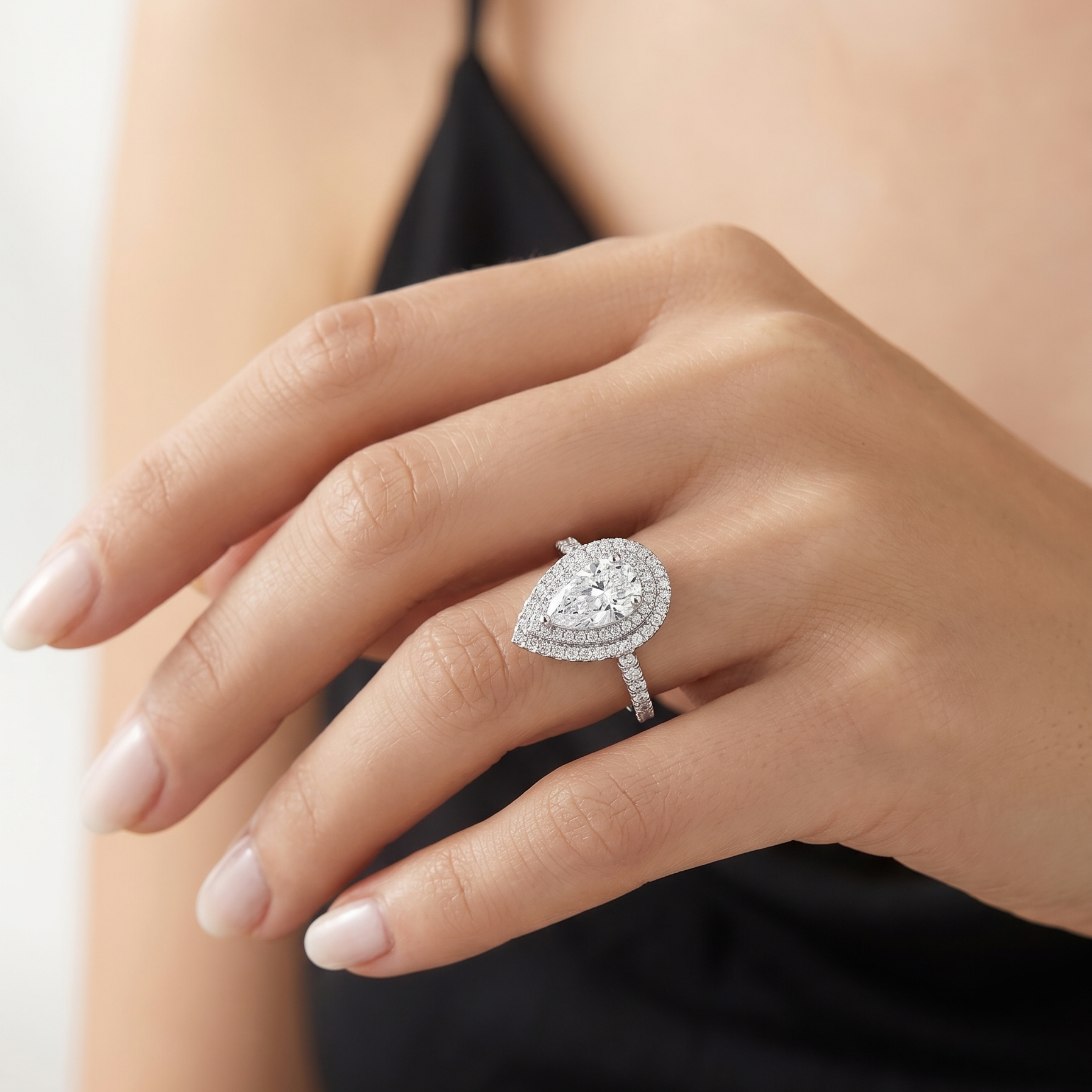 Celestial Halo Diamond Engagement Ring in Platinum with Pear Centre Stone Alternate shot 5