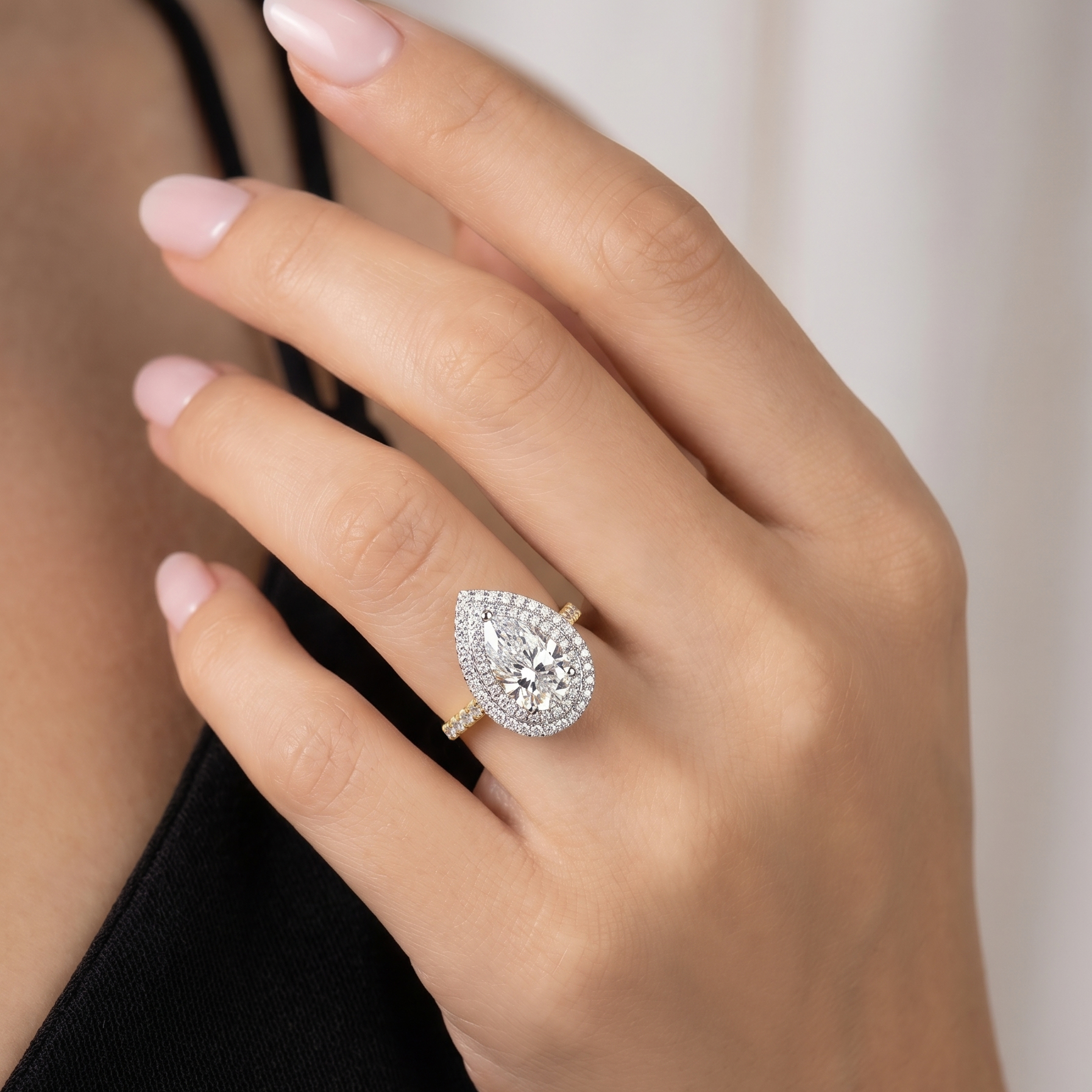 Celestial Halo Diamond Engagement Ring in 18ct Yellow Gold with Pear Centre Stone Alternate shot 5