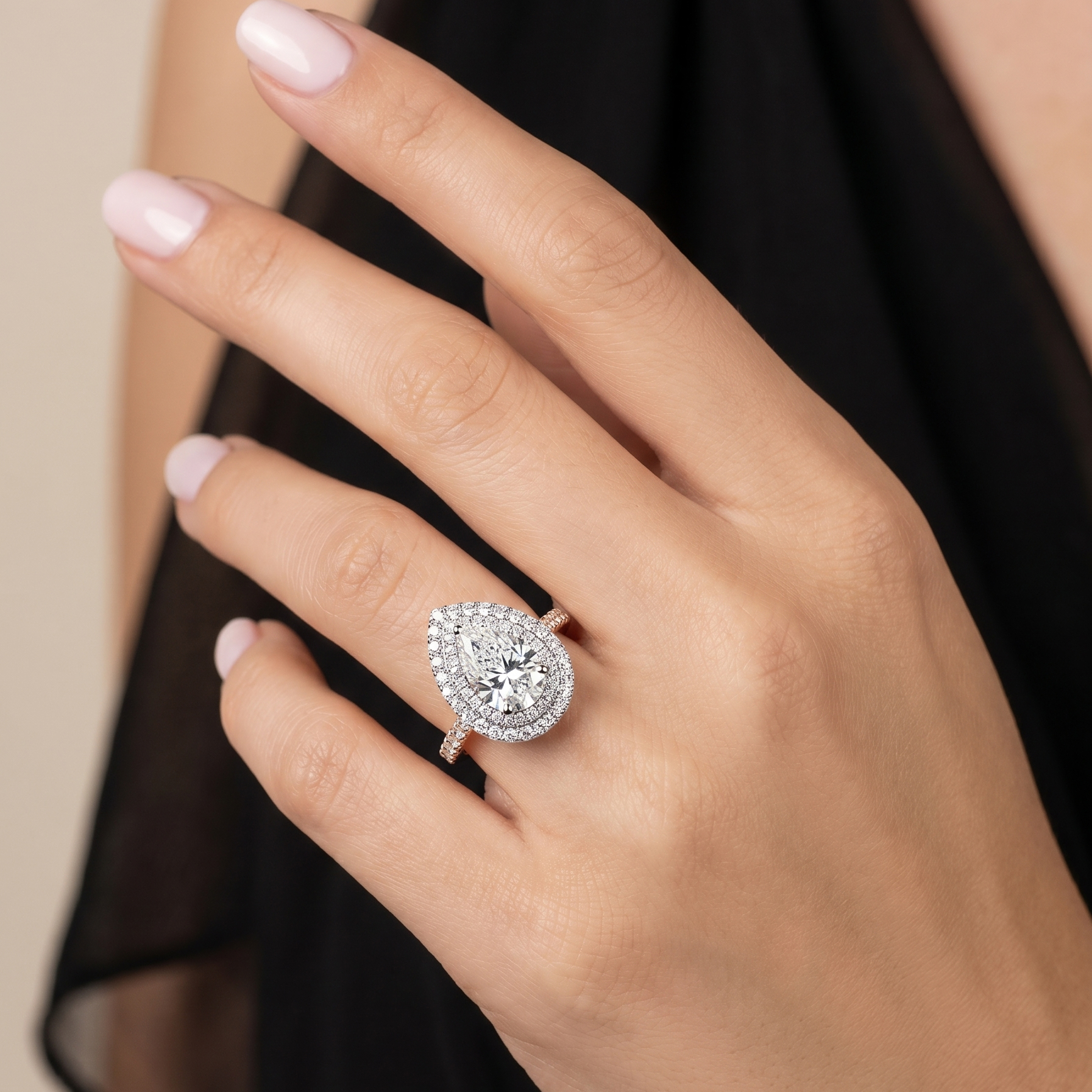 Celestial Halo Diamond Engagement Ring in 18ct Rose Gold with Pear Centre Stone Alternate shot 5