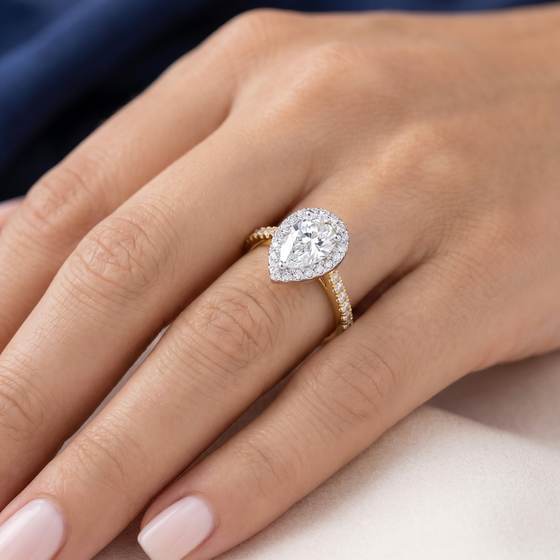 Celestial Halo Diamond Engagement Ring in 18ct Yellow Gold with Pear Centre Stone Alternate shot 5