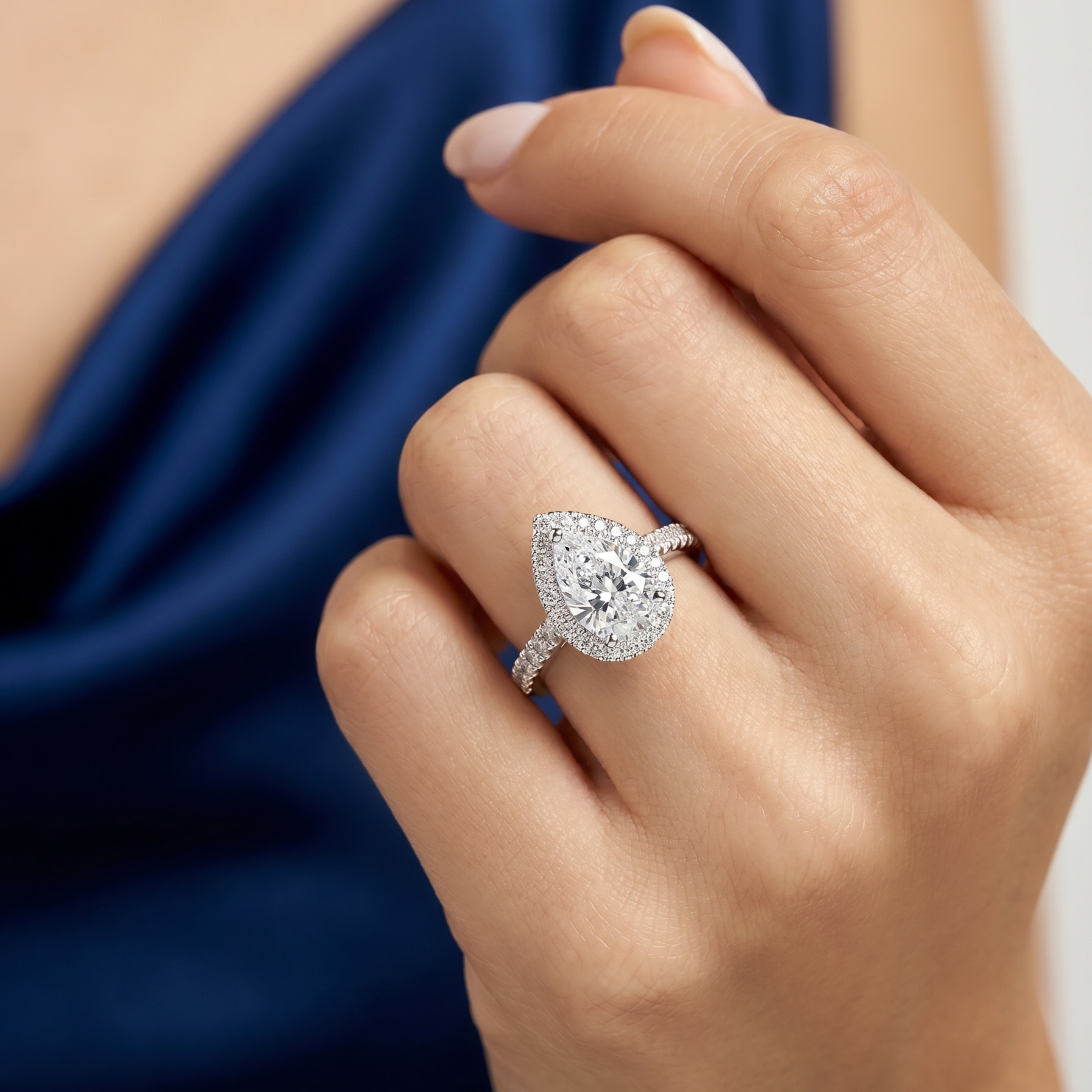 Celestial Halo Diamond Engagement Ring in 18ct White Gold with Pear Centre Stone Alternate shot 5