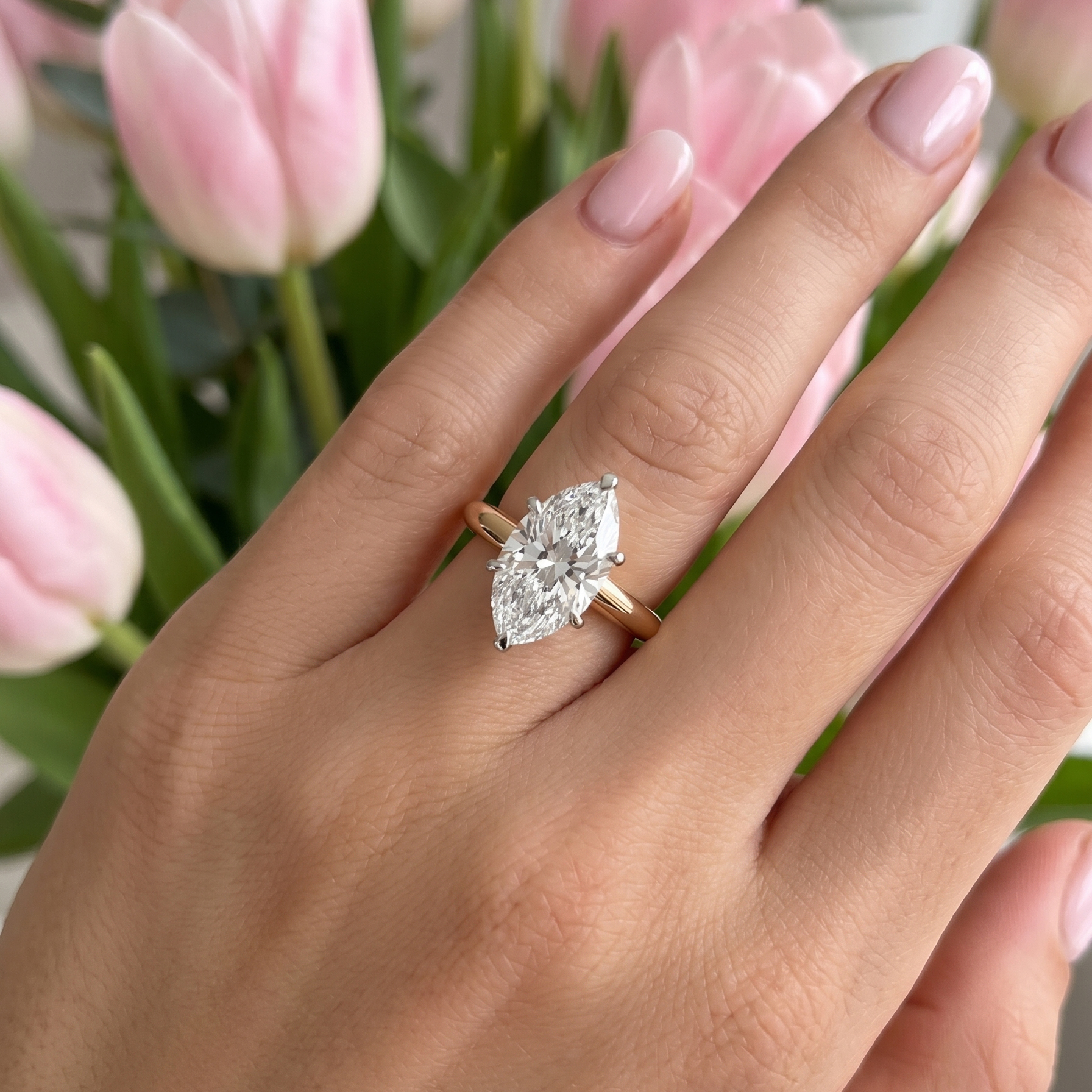 The Moon Ocean Solitaire Diamond Engagement Ring in 18ct Yellow Gold with Marquise Centre Stone Alternate shot 5