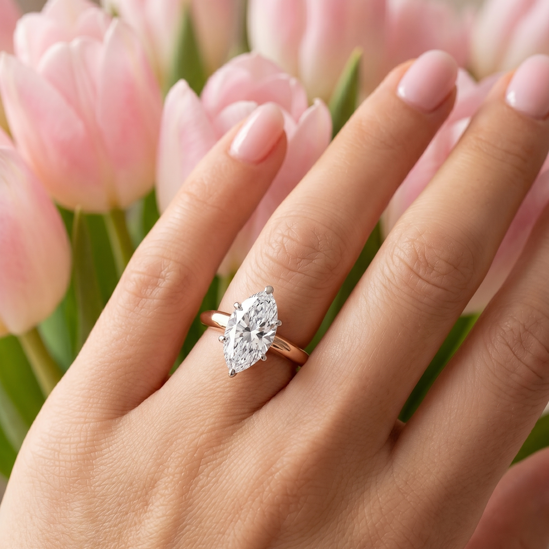 The Moon Ocean Solitaire Diamond Engagement Ring in 18ct Rose Gold with Marquise Centre Stone Alternate shot 5