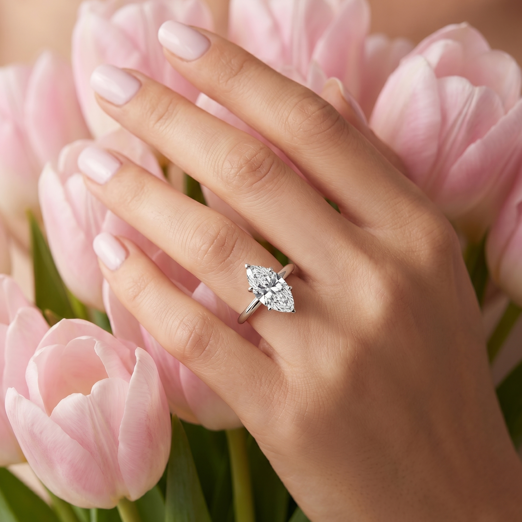 The Moon Ocean Solitaire Diamond Engagement Ring in 18ct White Gold with Marquise Centre Stone Alternate shot 5