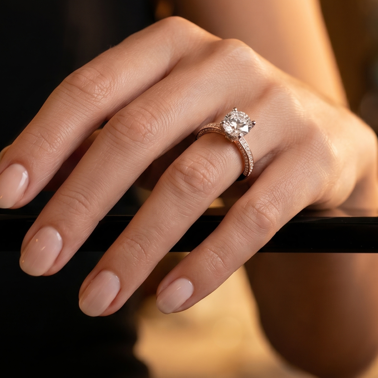 Euphoria Side Stones Diamond Engagement Ring in 18ct Rose Gold with Round Centre Stone Alternate shot 5