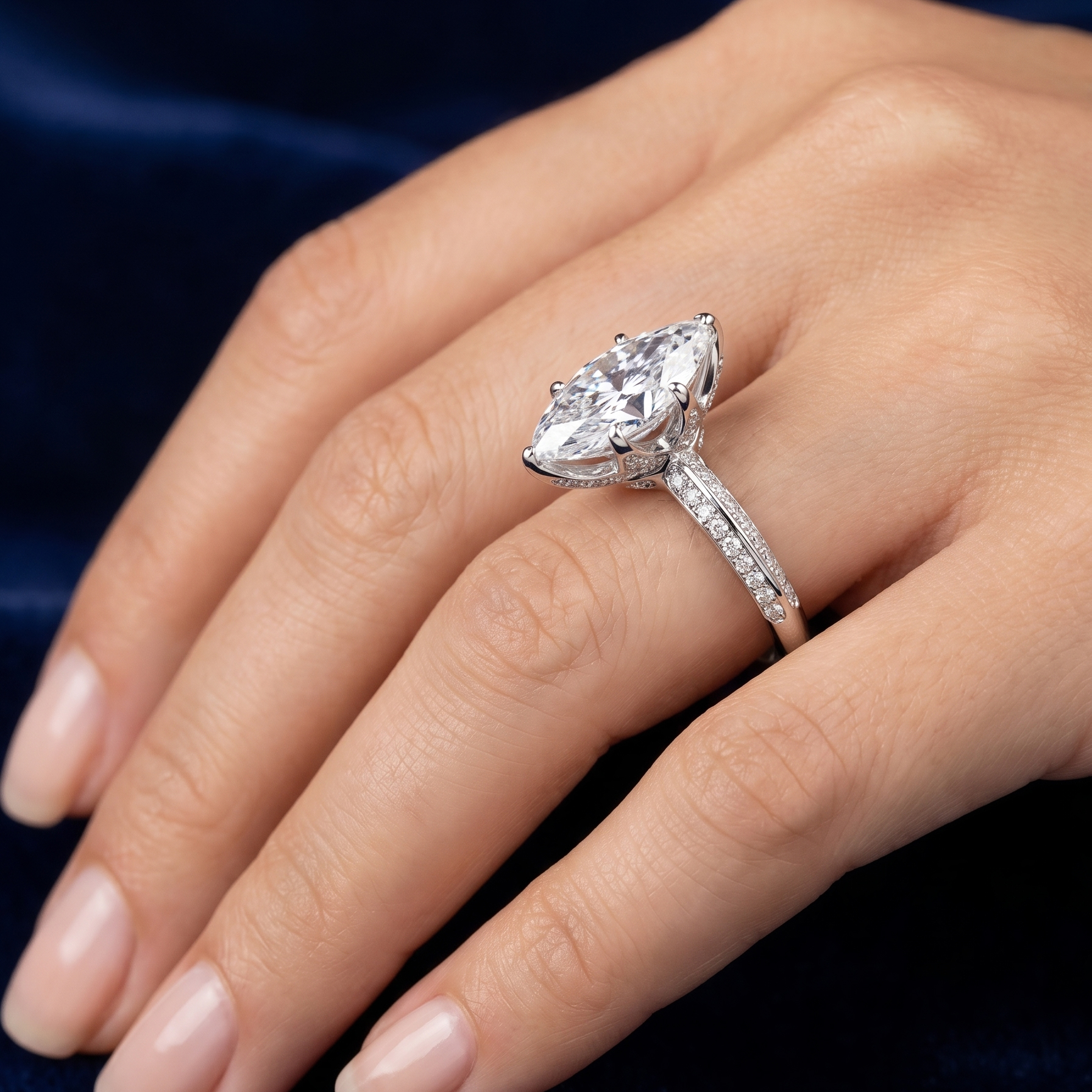 The Moon Ocean Side Stones Diamond Engagement Ring in 18ct White Gold with Marquise Centre Stone Alternate shot 5
