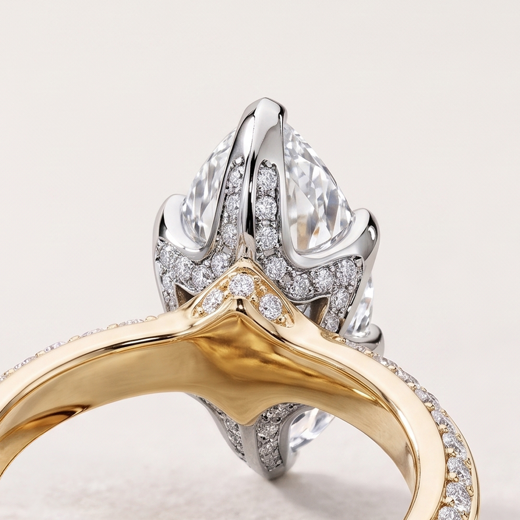 The Moon Ocean Side Stones Diamond Engagement Ring in 18ct Yellow Gold with Marquise Centre Stone Alternate shot 6
