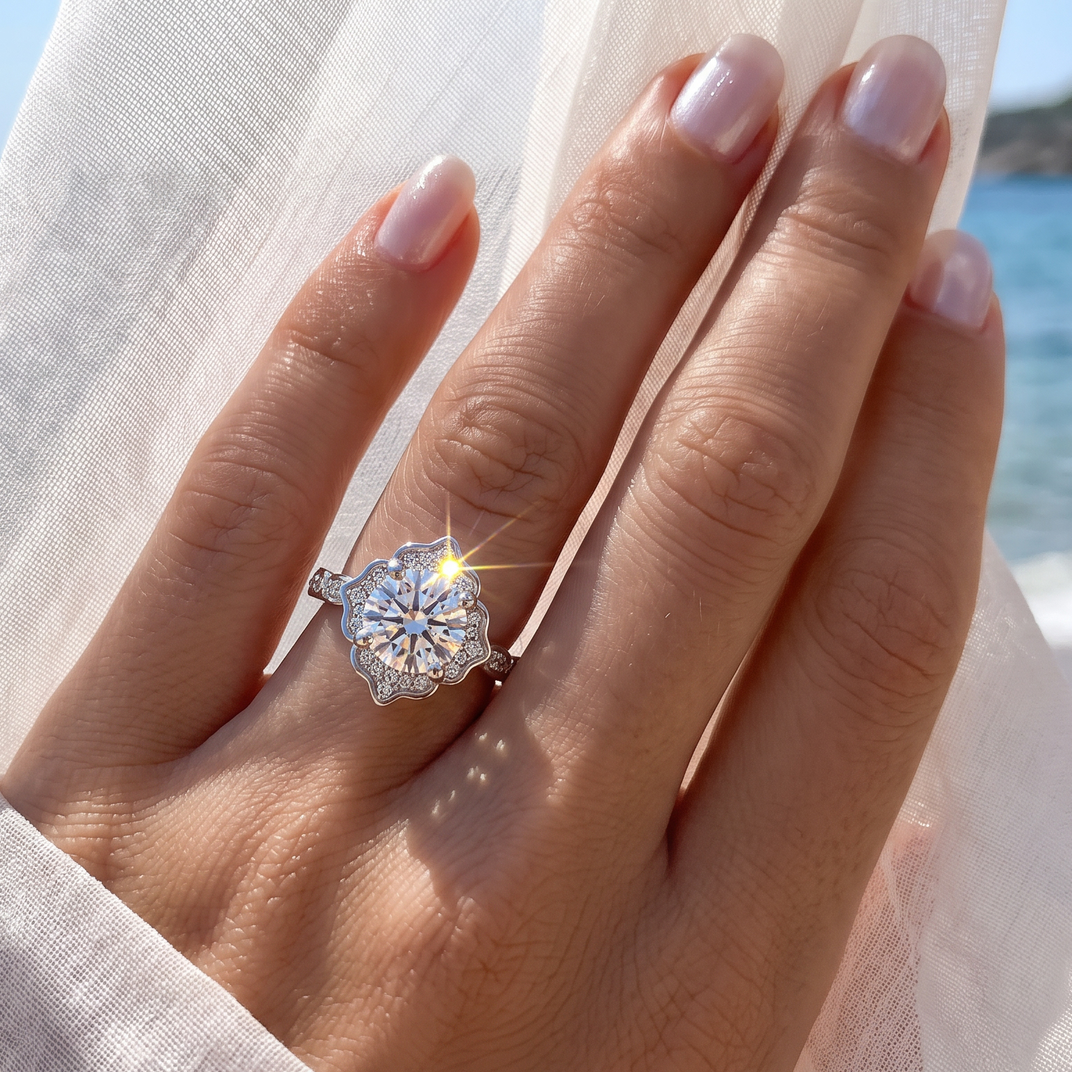 Meridian Vintage Diamond Engagement Ring in 18ct White Gold with Round Centre Stone Alternate shot 5