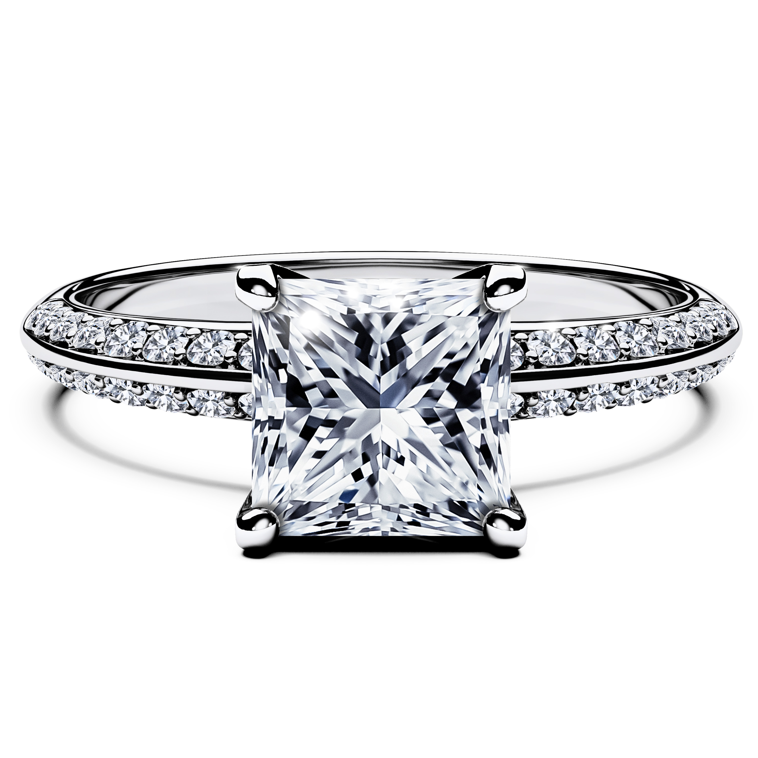 The Moon Ocean Side Stones Diamond Engagement Ring in 18ct White Gold with Princess Centre Stone Alternate shot 2