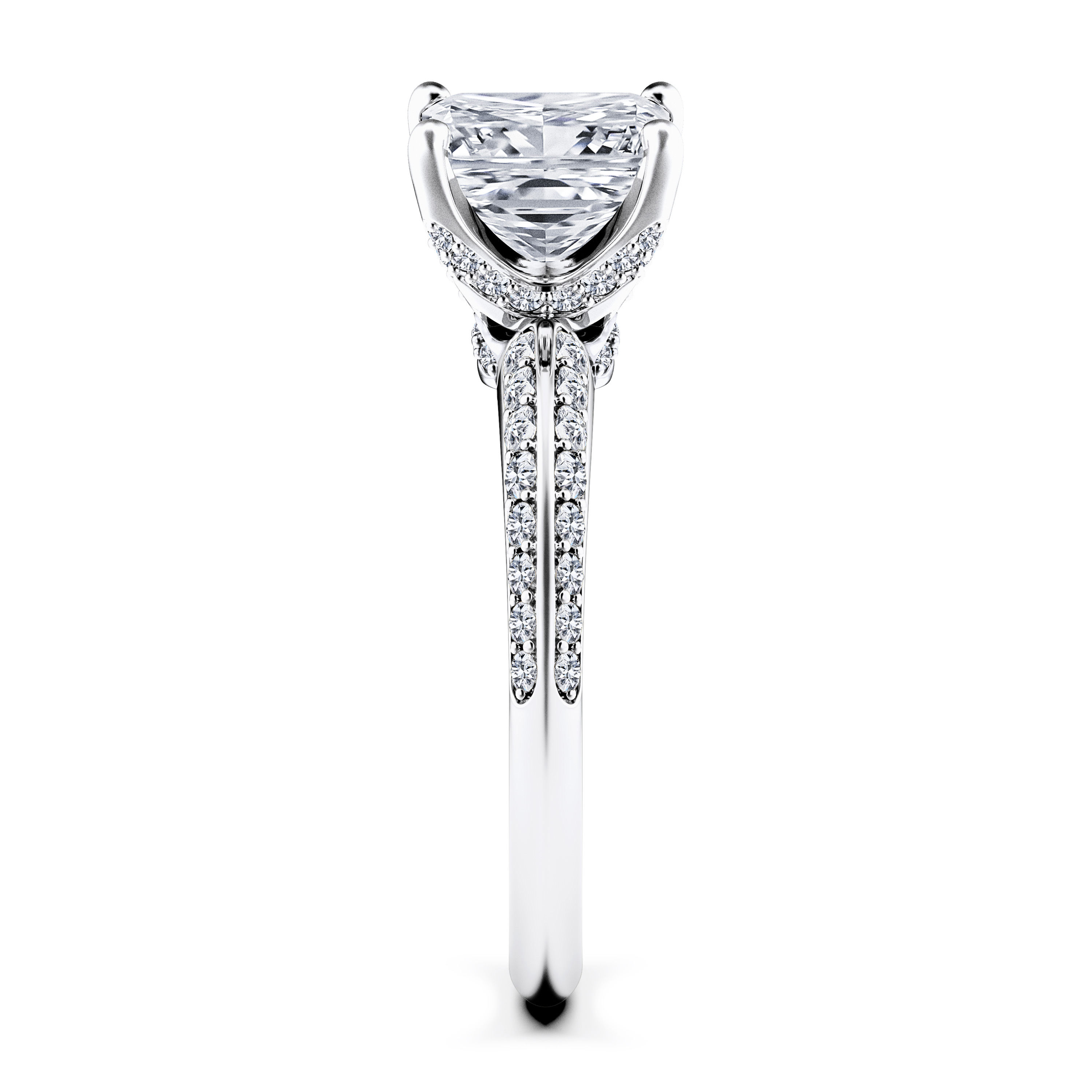 The Moon Ocean Side Stones Diamond Engagement Ring in 18ct White Gold with Princess Centre Stone Alternate shot 3