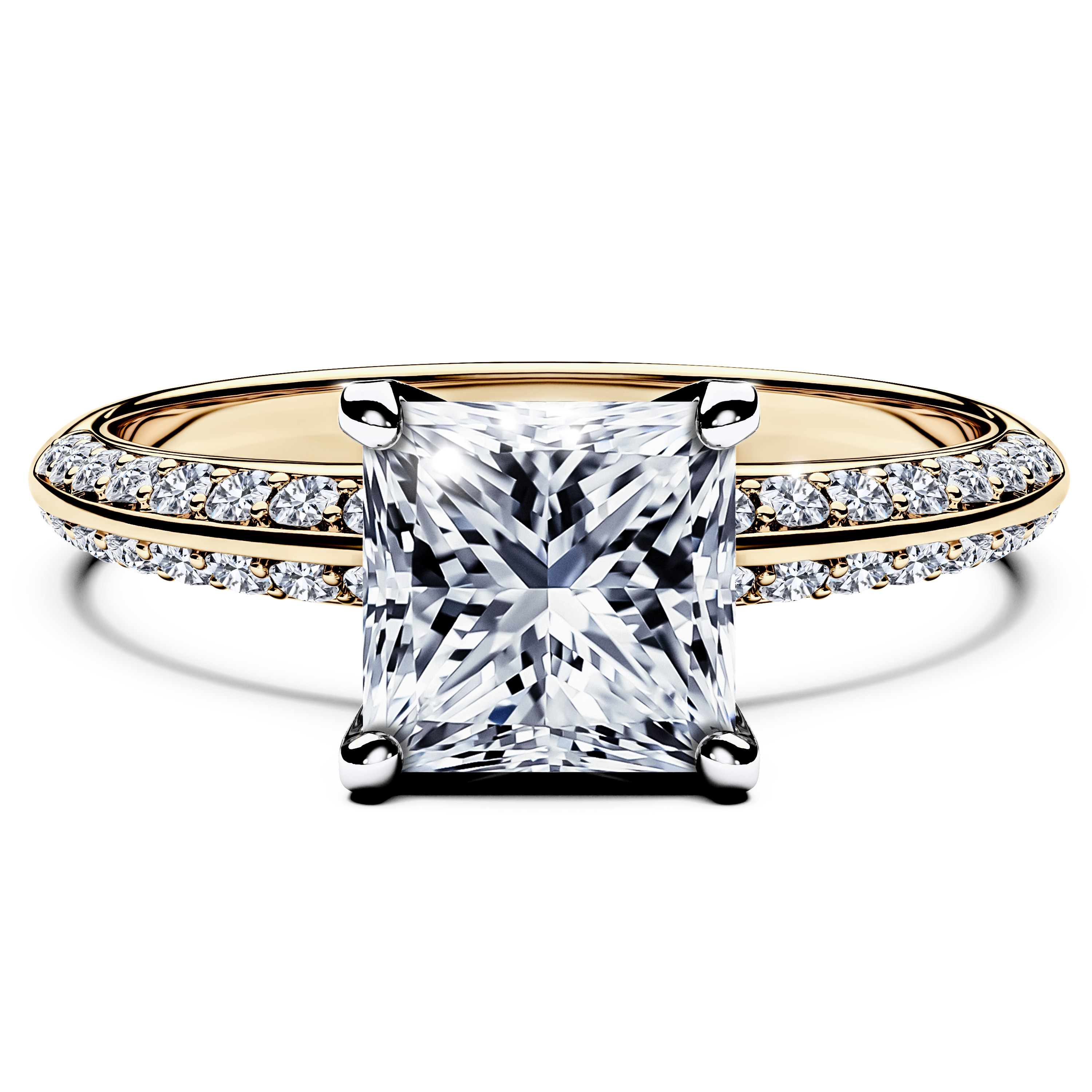 Side Stones, 18ct Yellow Gold Diamond Engagement Ring The Moon Ocean Crown Ring Princess
