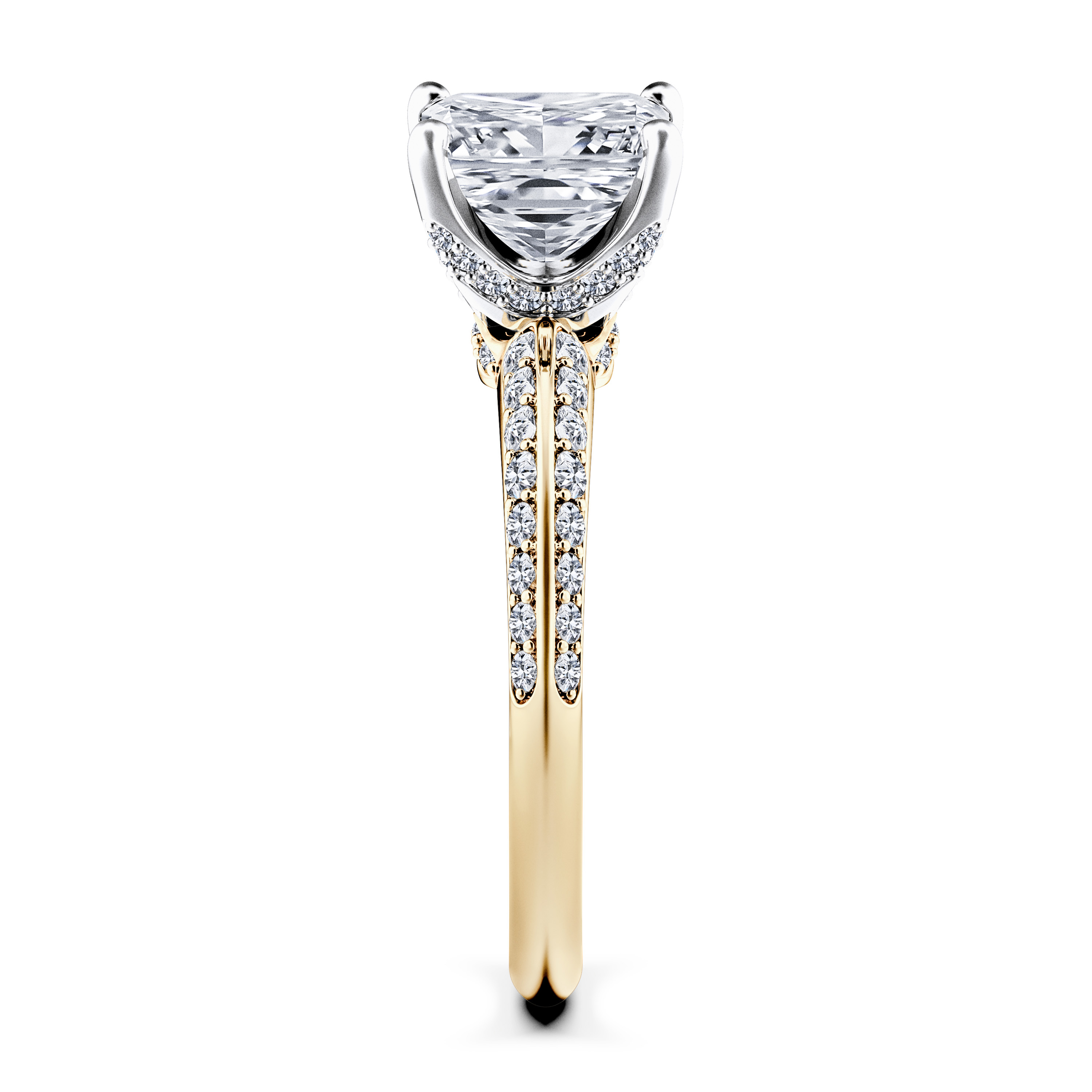 The Moon Ocean Side Stones Diamond Engagement Ring in 18ct Yellow Gold with Princess Centre Stone Alternate shot 3