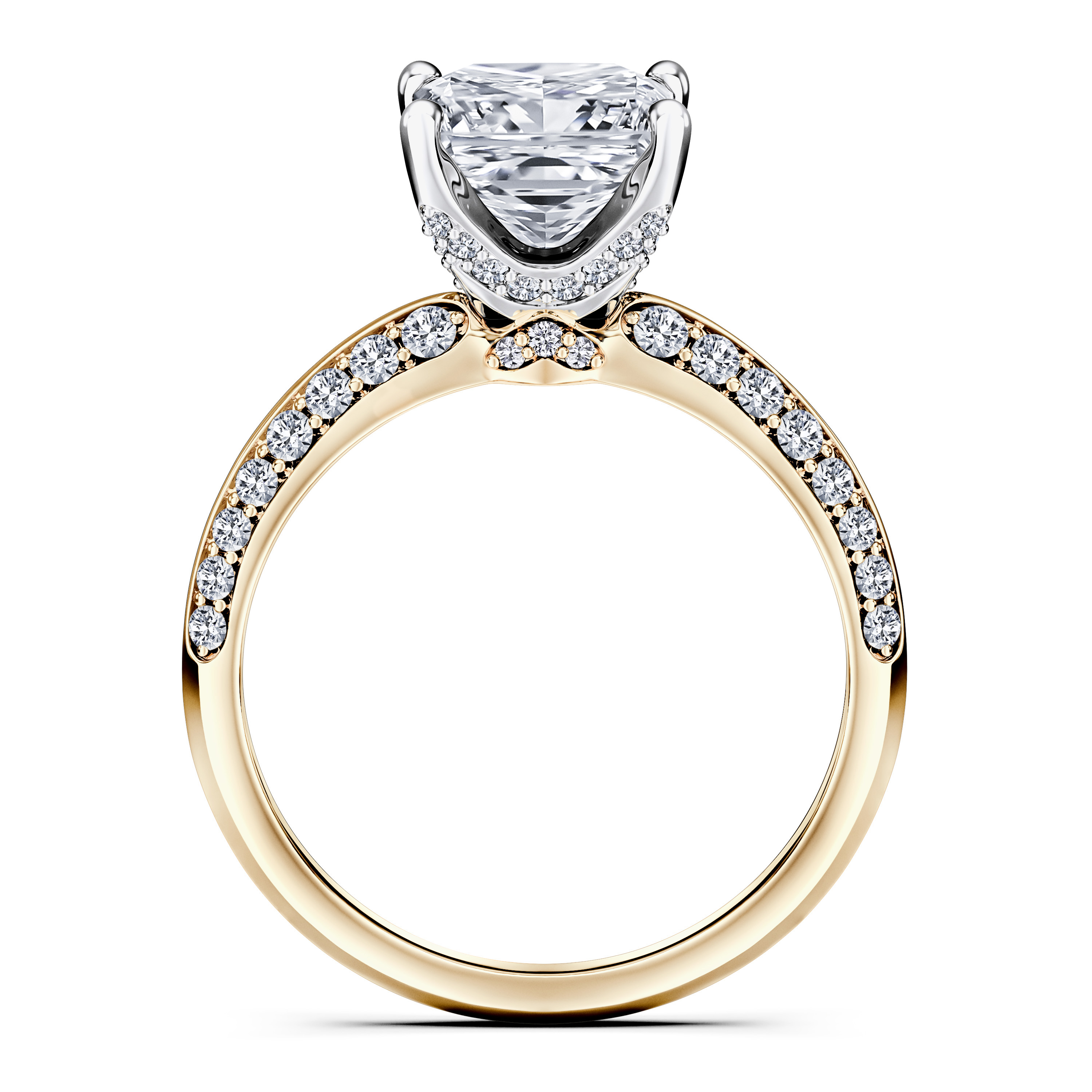 The Moon Ocean Side Stones Diamond Engagement Ring in 18ct Yellow Gold with Princess Centre Stone Alternate shot 4