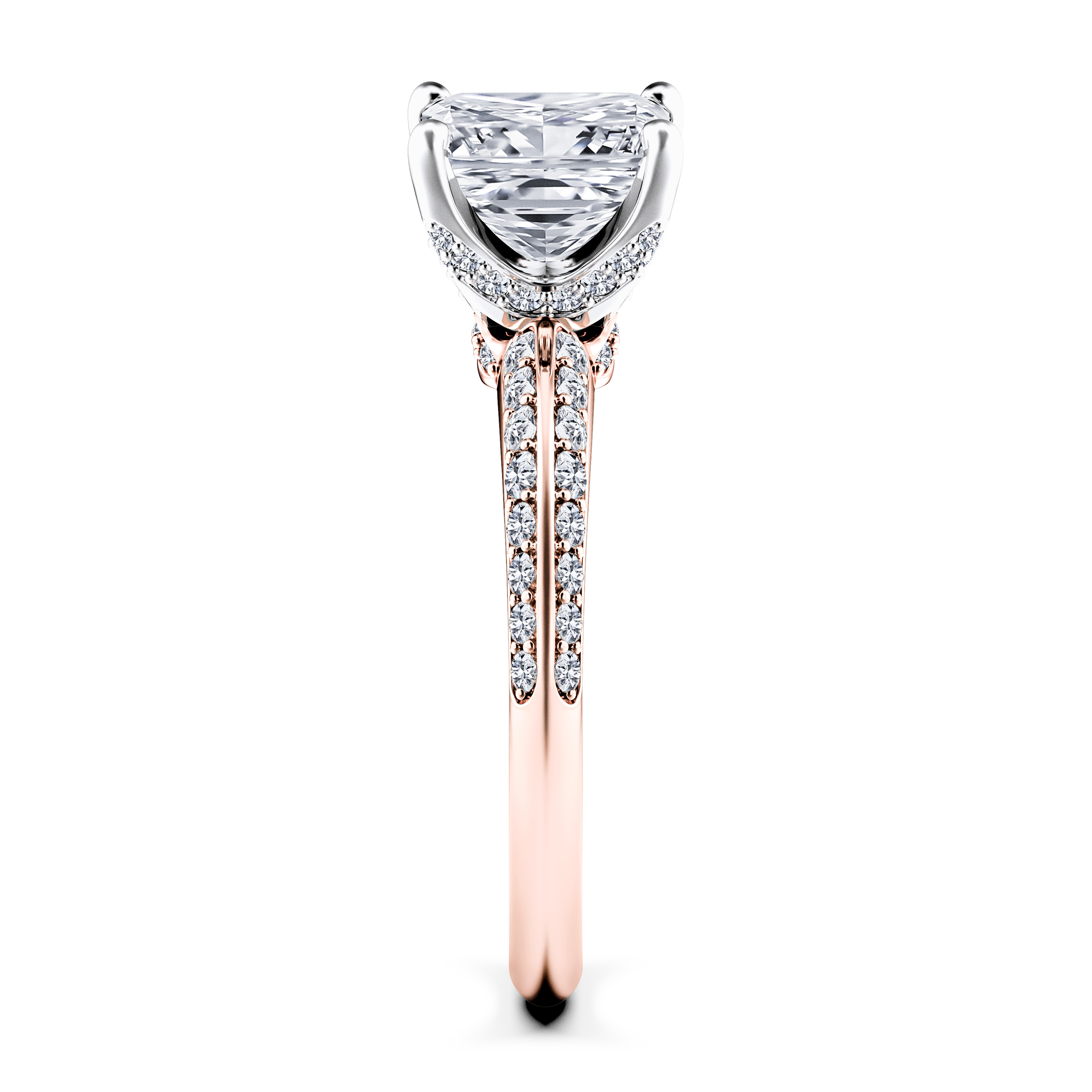 The Moon Ocean Side Stones Diamond Engagement Ring in 18ct Rose Gold with Princess Centre Stone Alternate shot 3