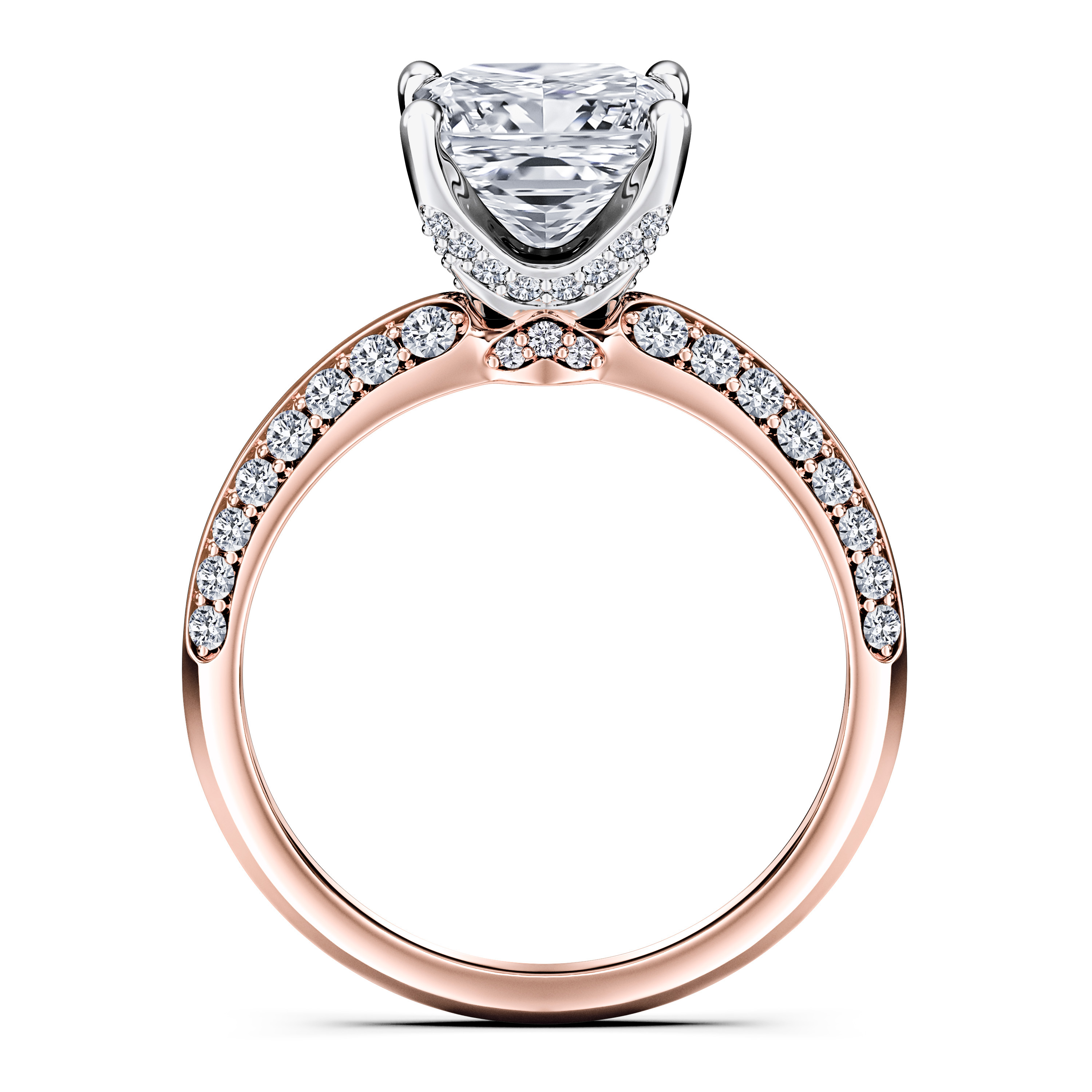 The Moon Ocean Side Stones Diamond Engagement Ring in 18ct Rose Gold with Princess Centre Stone Alternate shot 4