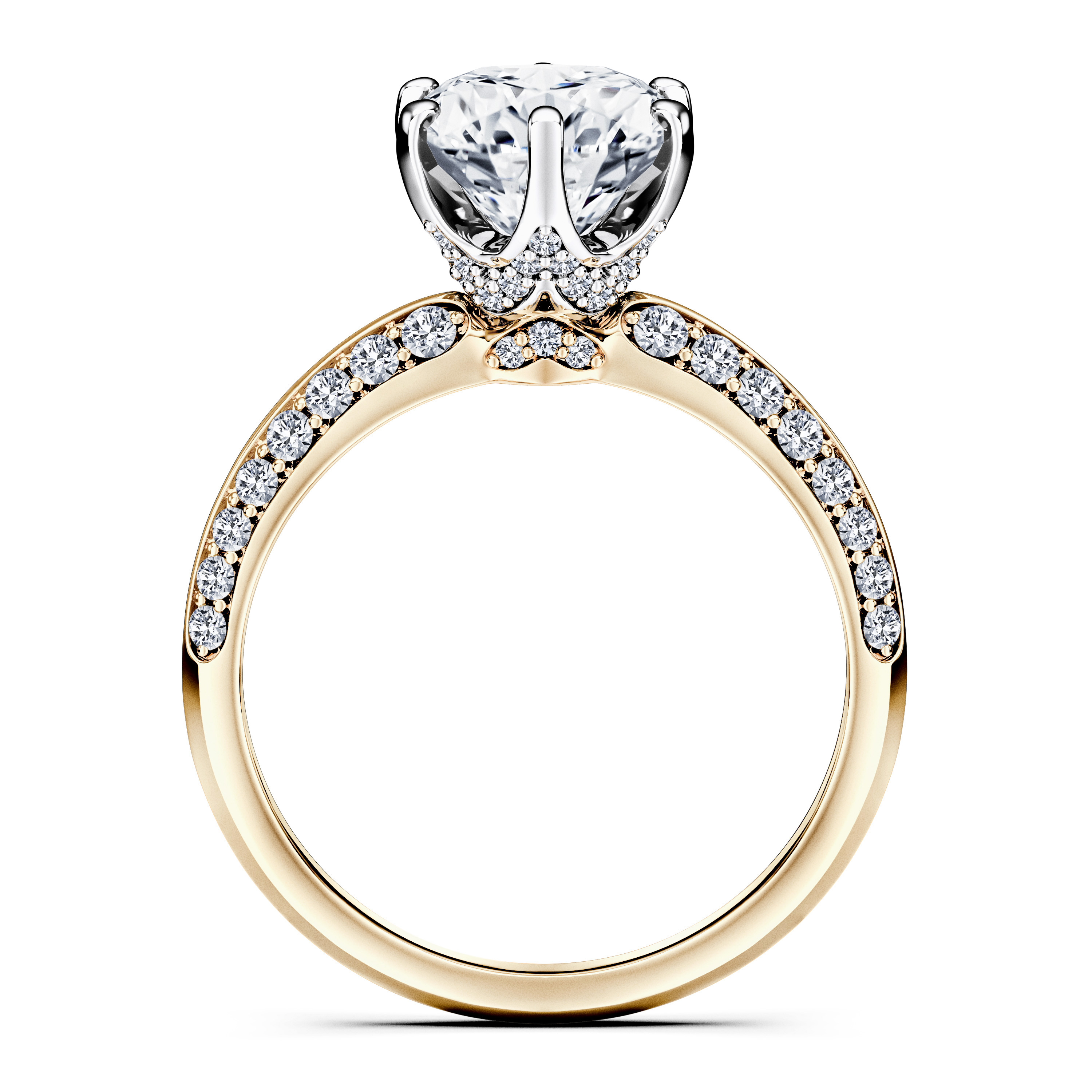 The Moon Ocean Side Stones Diamond Engagement Ring in 18ct Yellow Gold with Cushion Centre Stone Alternate shot 3