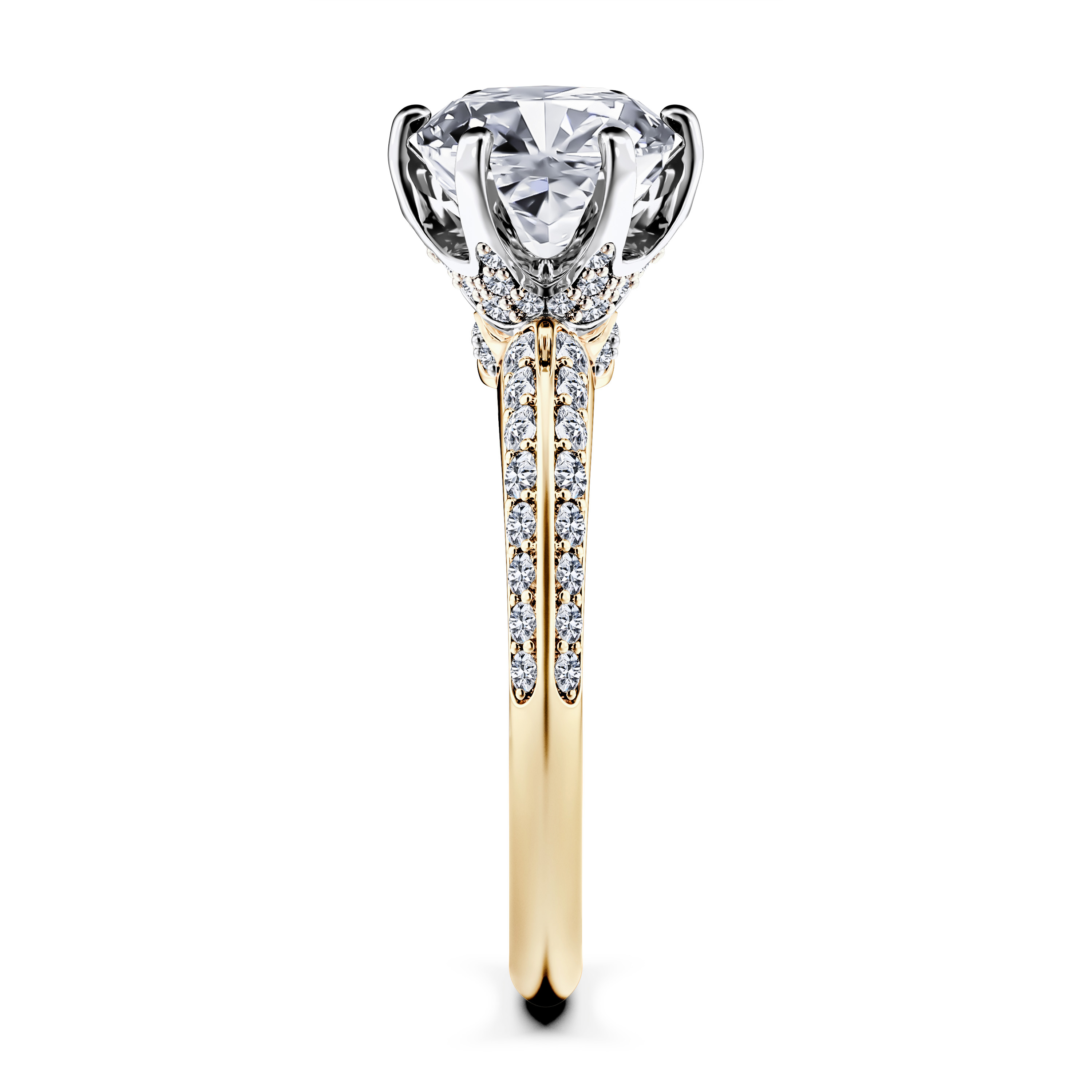 The Moon Ocean Side Stones Diamond Engagement Ring in 18ct Yellow Gold with Cushion Centre Stone Alternate shot 4
