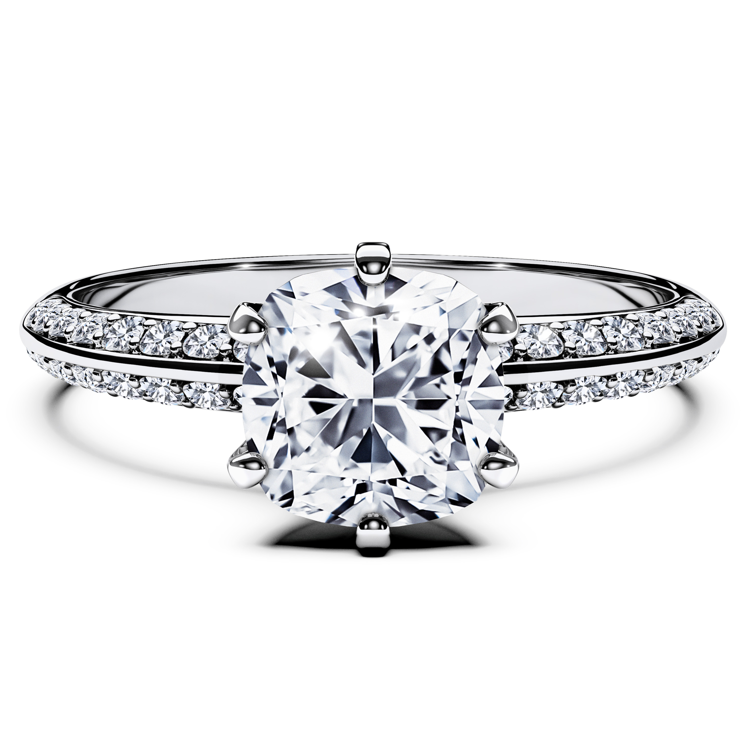Side Stones, 18ct White Gold Diamond Engagement Ring The Moon Ocean Crown Ring Cushion