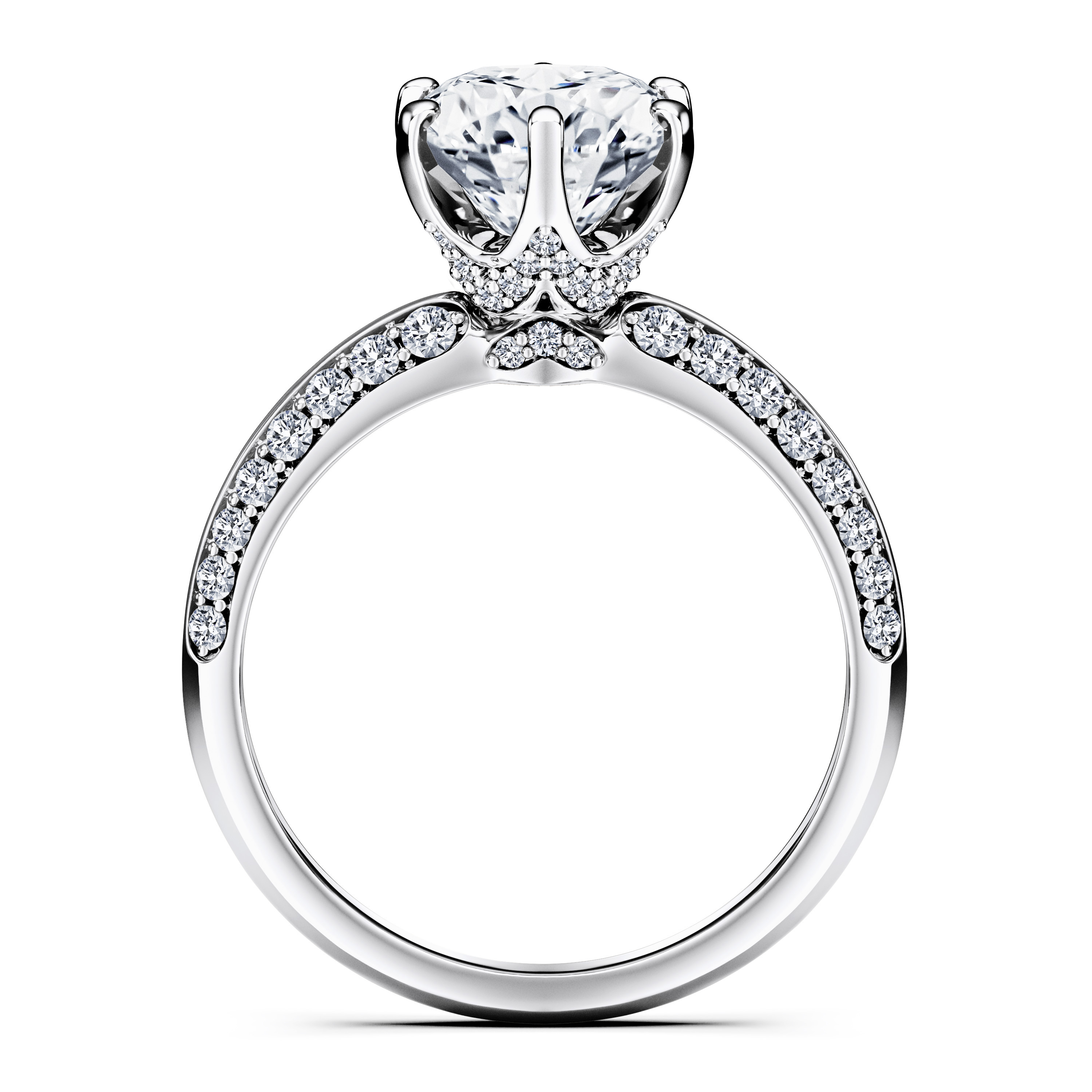 The Moon Ocean Side Stones Diamond Engagement Ring in Platinum with Cushion Centre Stone Alternate shot 3