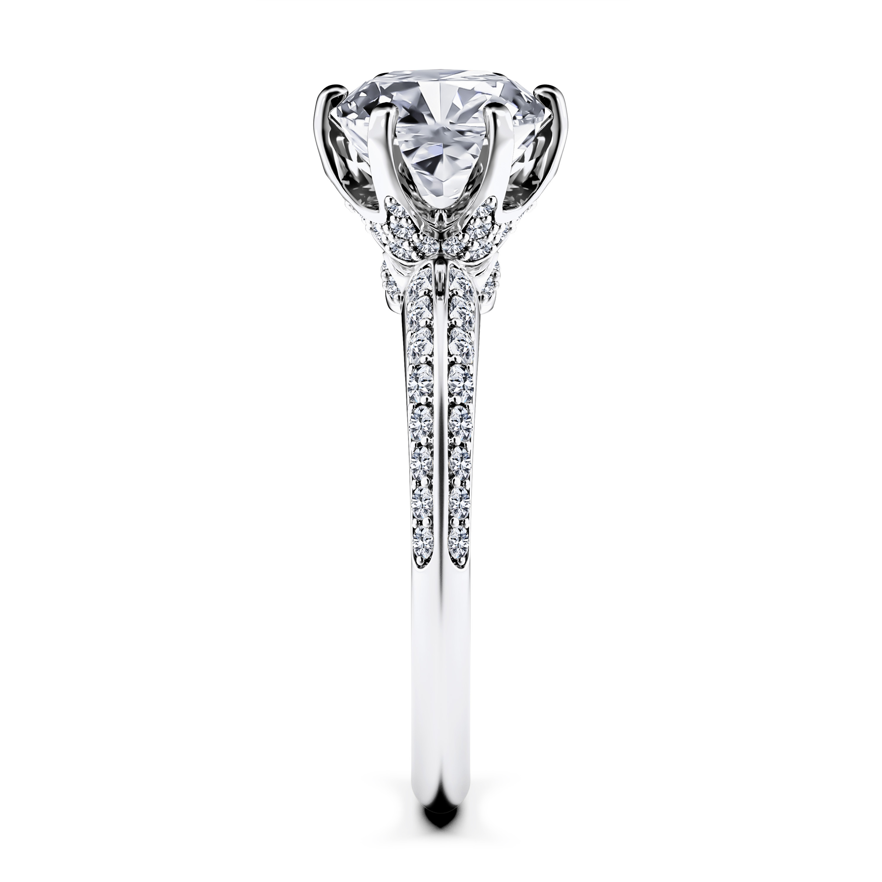 The Moon Ocean Side Stones Diamond Engagement Ring in Platinum with Cushion Centre Stone Alternate shot 4