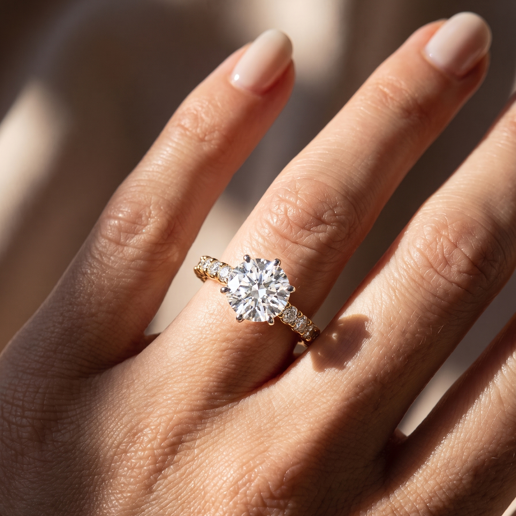 Bloom Side Stones Diamond Engagement Ring in 18ct Yellow Gold with Round Centre Stone Alternate shot 5