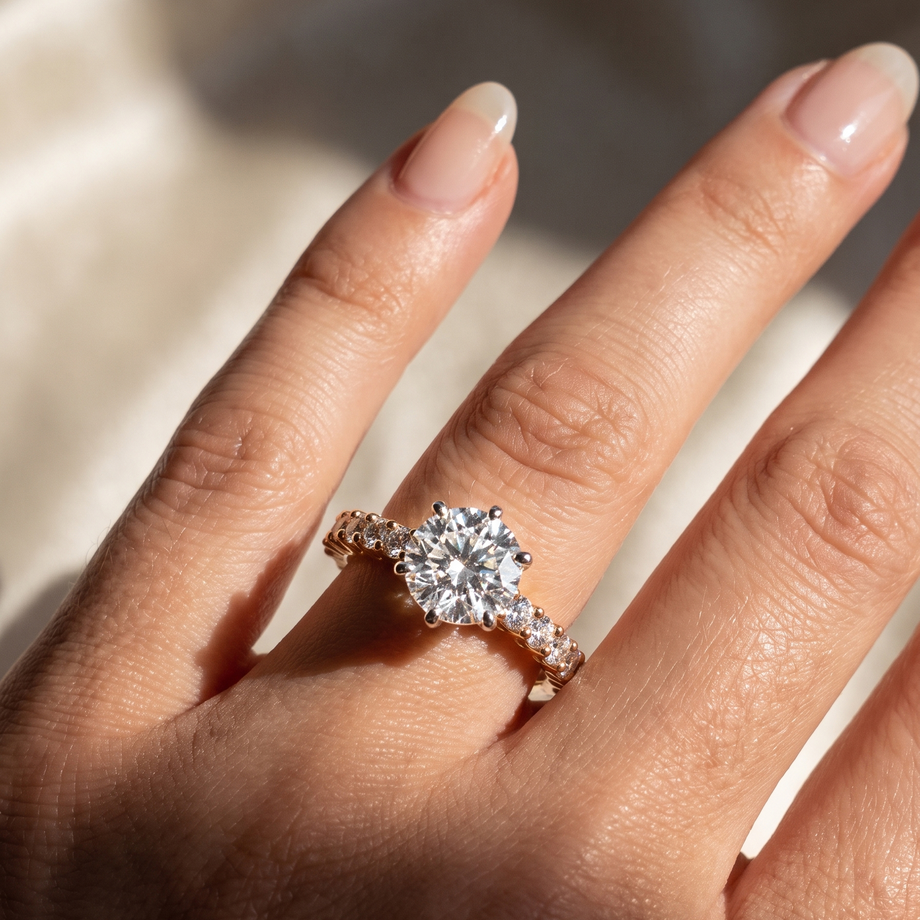 Bloom Side Stones Diamond Engagement Ring in 18ct Rose Gold with Round Centre Stone Alternate shot 5