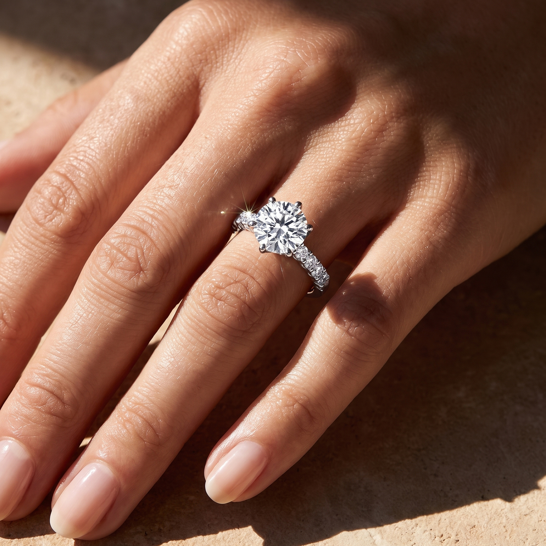 Bloom Side Stones Diamond Engagement Ring in Platinum with Round Centre Stone Alternate shot 5