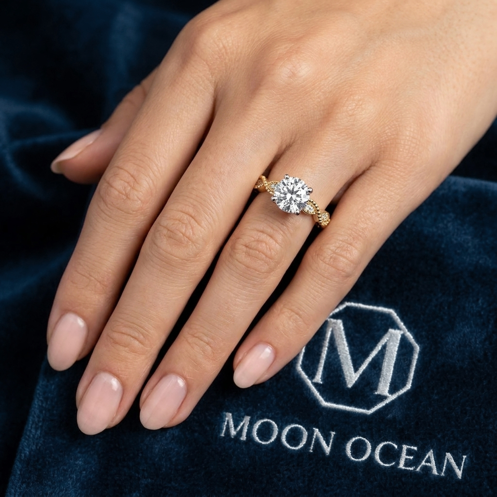 Etheral Vintage Diamond Engagement Ring in 18ct Yellow Gold with Round Centre Stone Alternate shot 5