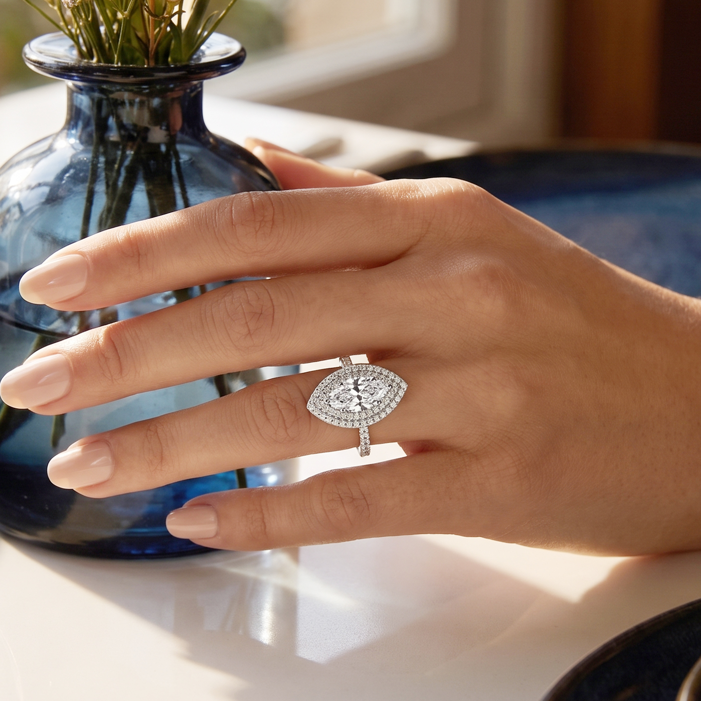 Celestial Halo Diamond Engagement Ring in Platinum with Marquise Centre Stone Alternate shot 5