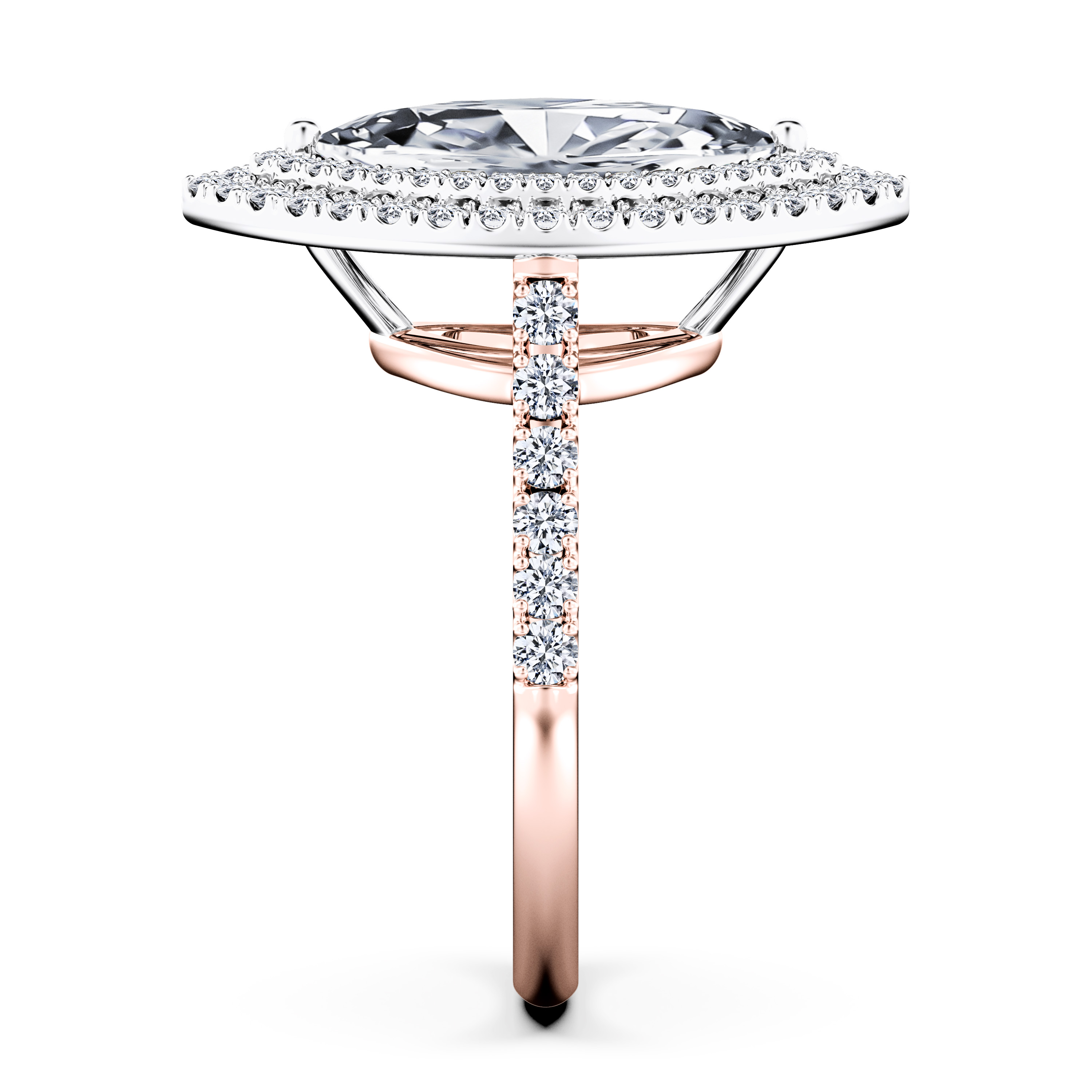 Celestial Halo Diamond Engagement Ring in 18ct Rose Gold with Marquise Centre Stone Alternate shot 3