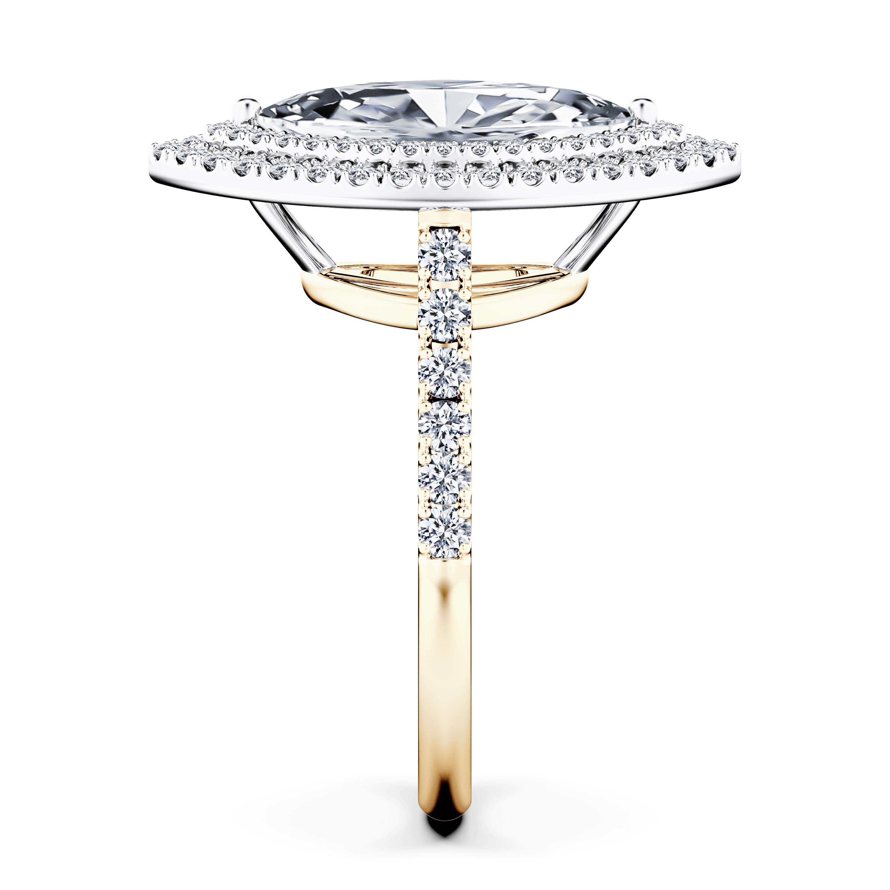 Celestial Halo Diamond Engagement Ring in 18ct Yellow Gold with Marquise Centre Stone Alternate shot 3