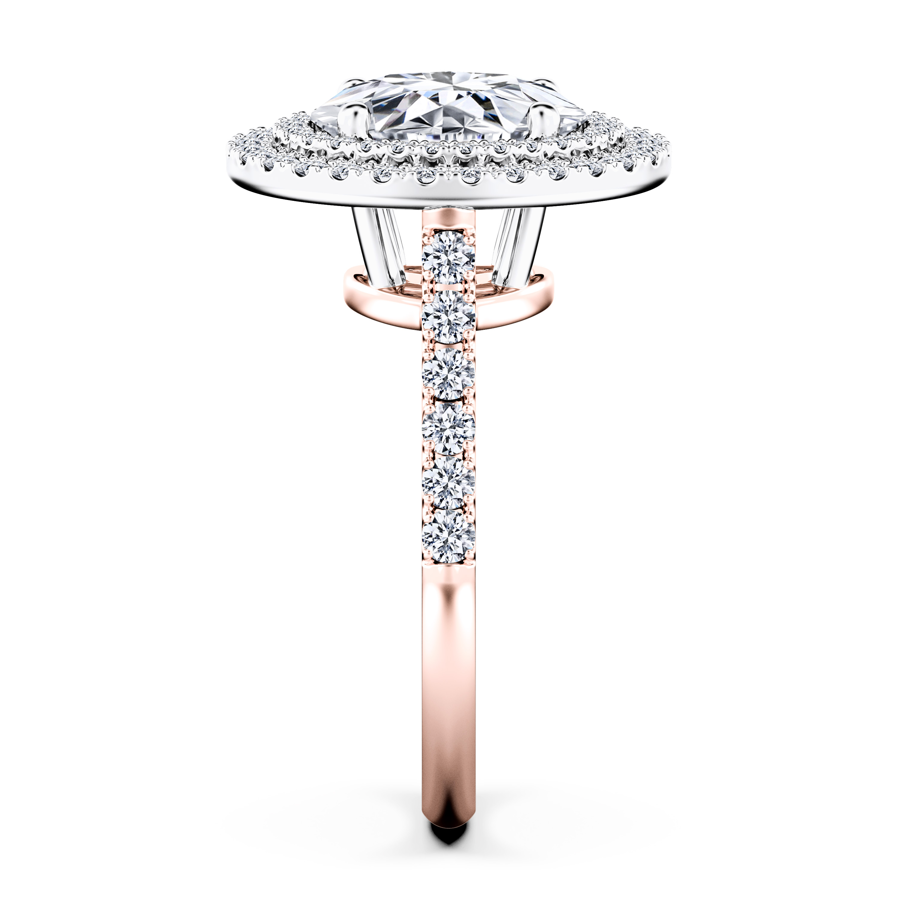 Celestial Halo Diamond Engagement Ring in 18ct Rose Gold with Oval Centre Stone Alternate shot 3