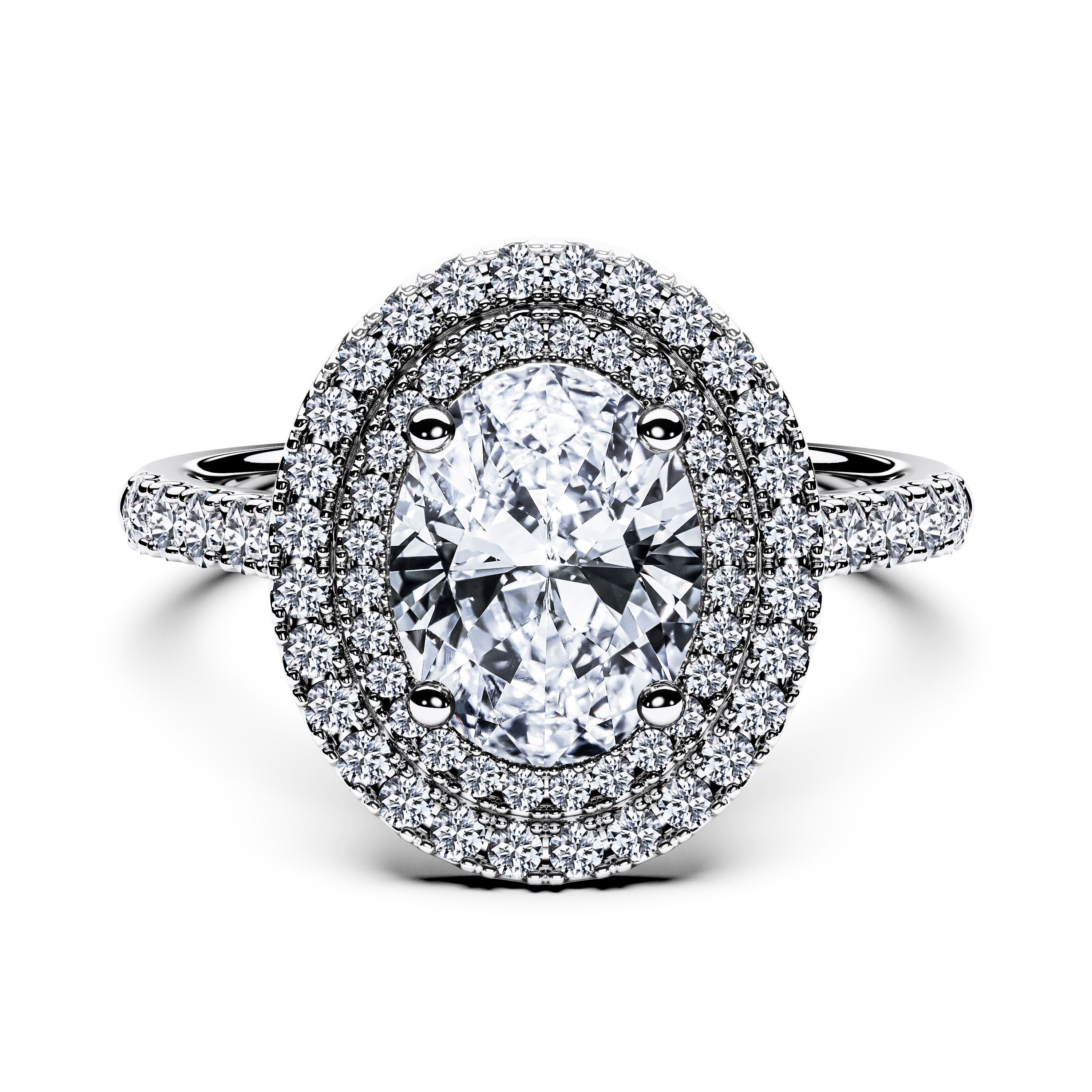 Halo, 18ct White Gold Diamond Engagement Ring Celestial Double Halo Ring Oval