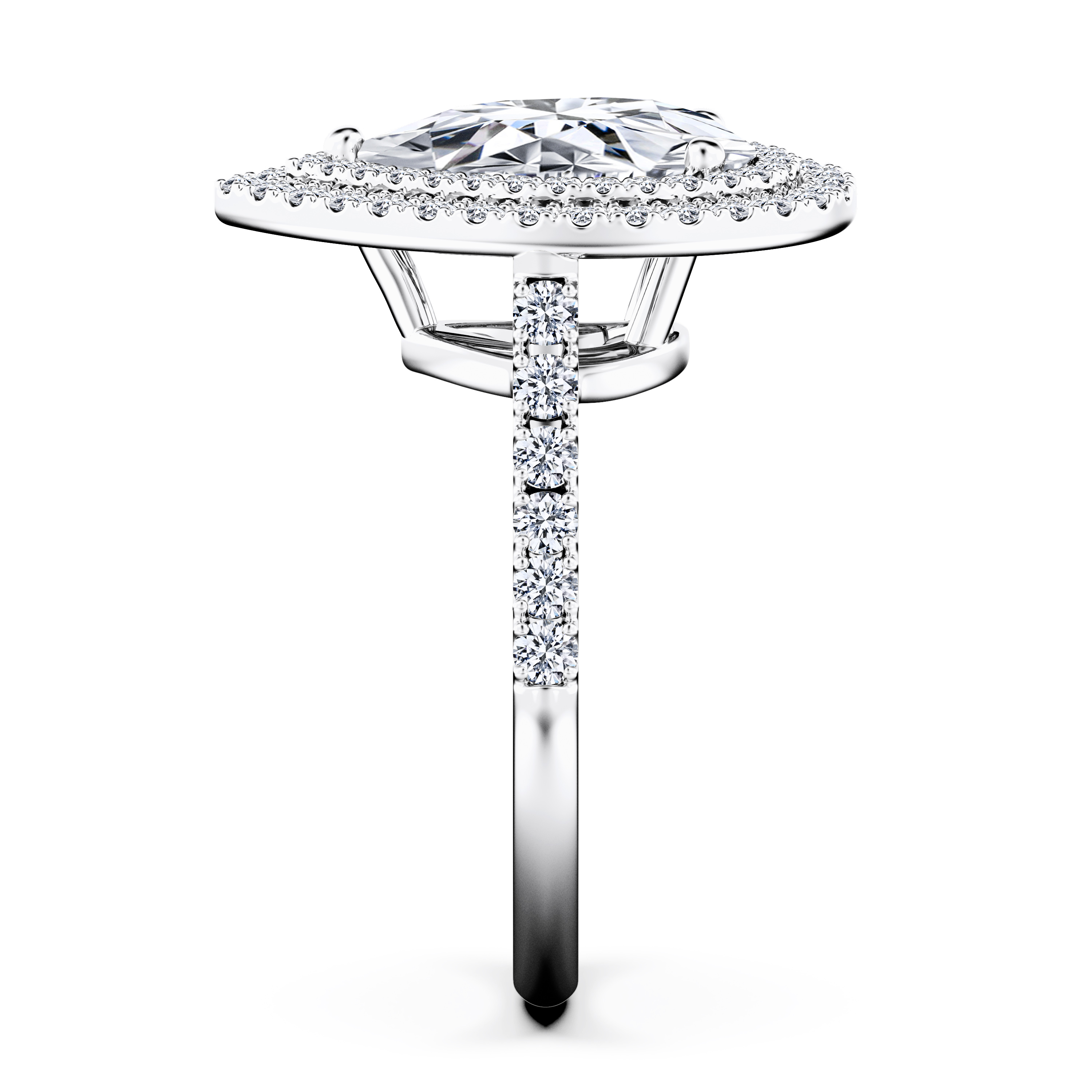 Celestial Halo Diamond Engagement Ring in 18ct White Gold with Pear Centre Stone Alternate shot 3