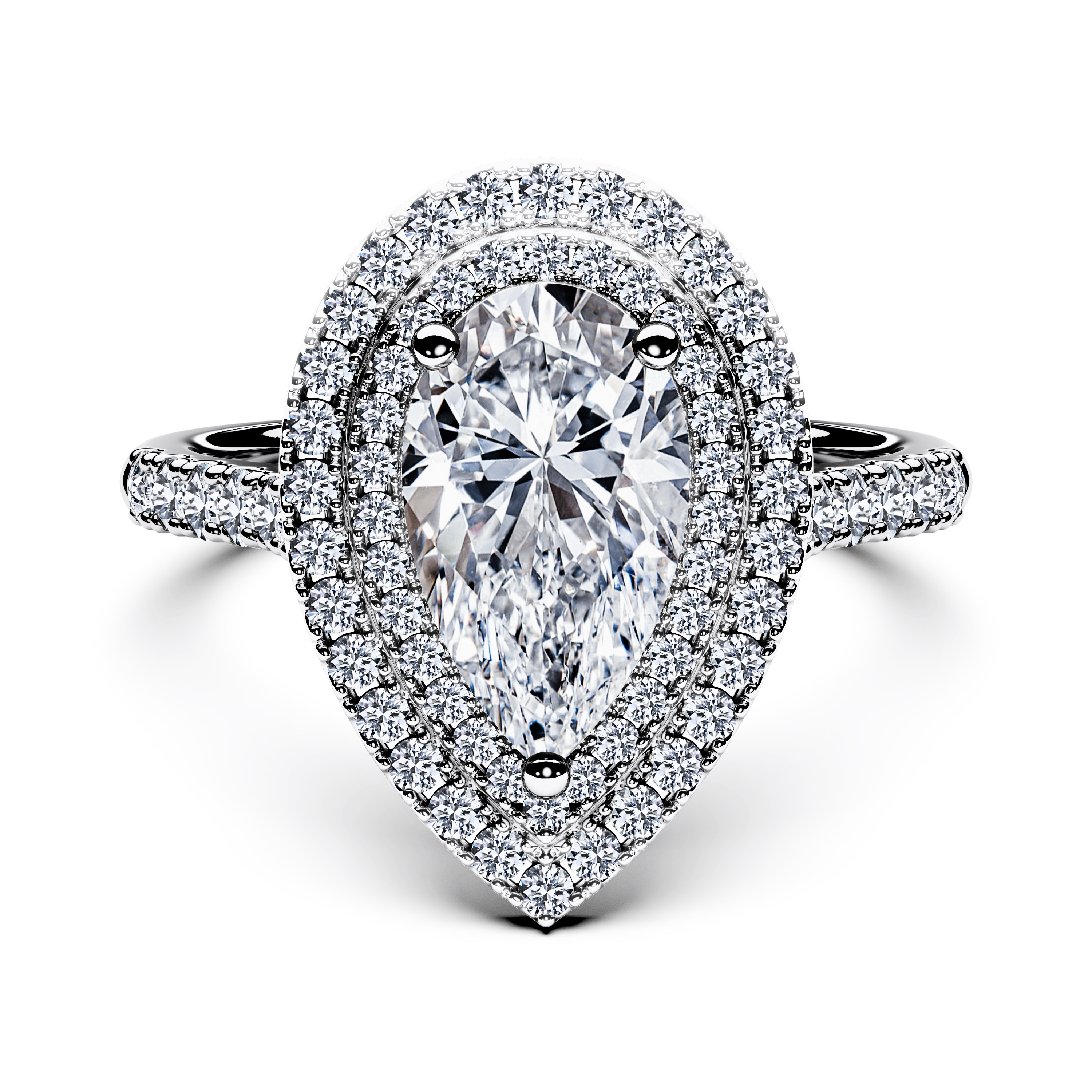 Halo, Platinum Diamond Engagement Ring Celestial Double Halo Ring Pear
