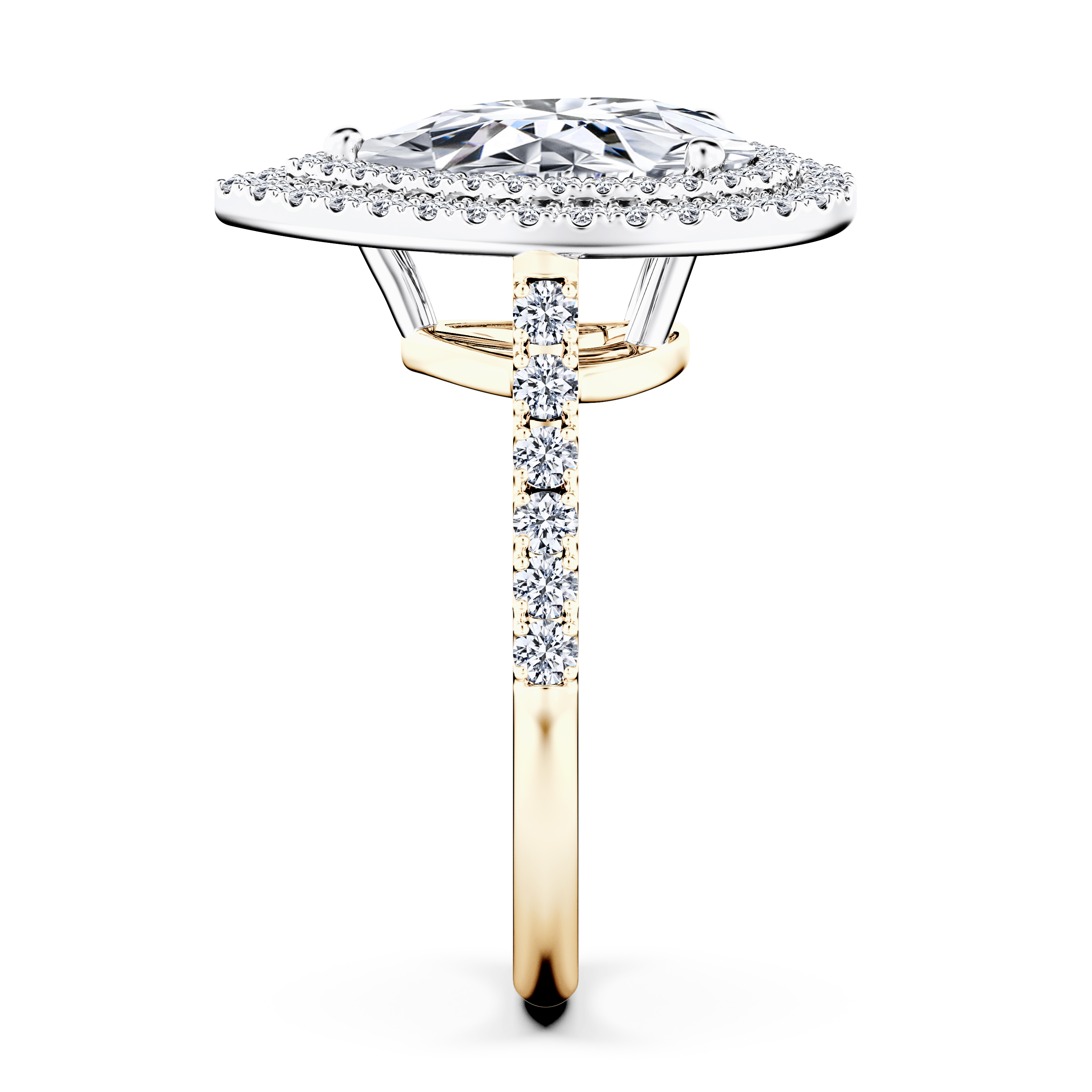 Celestial Halo Diamond Engagement Ring in 18ct Yellow Gold with Pear Centre Stone Alternate shot 3
